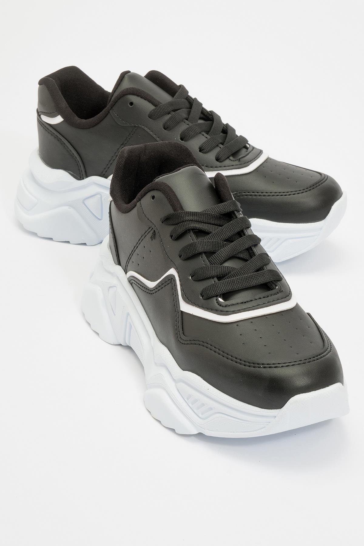Kadın Bağcıklı Spor Ayakkabı SİYAH BEYAZ - Görsel 2