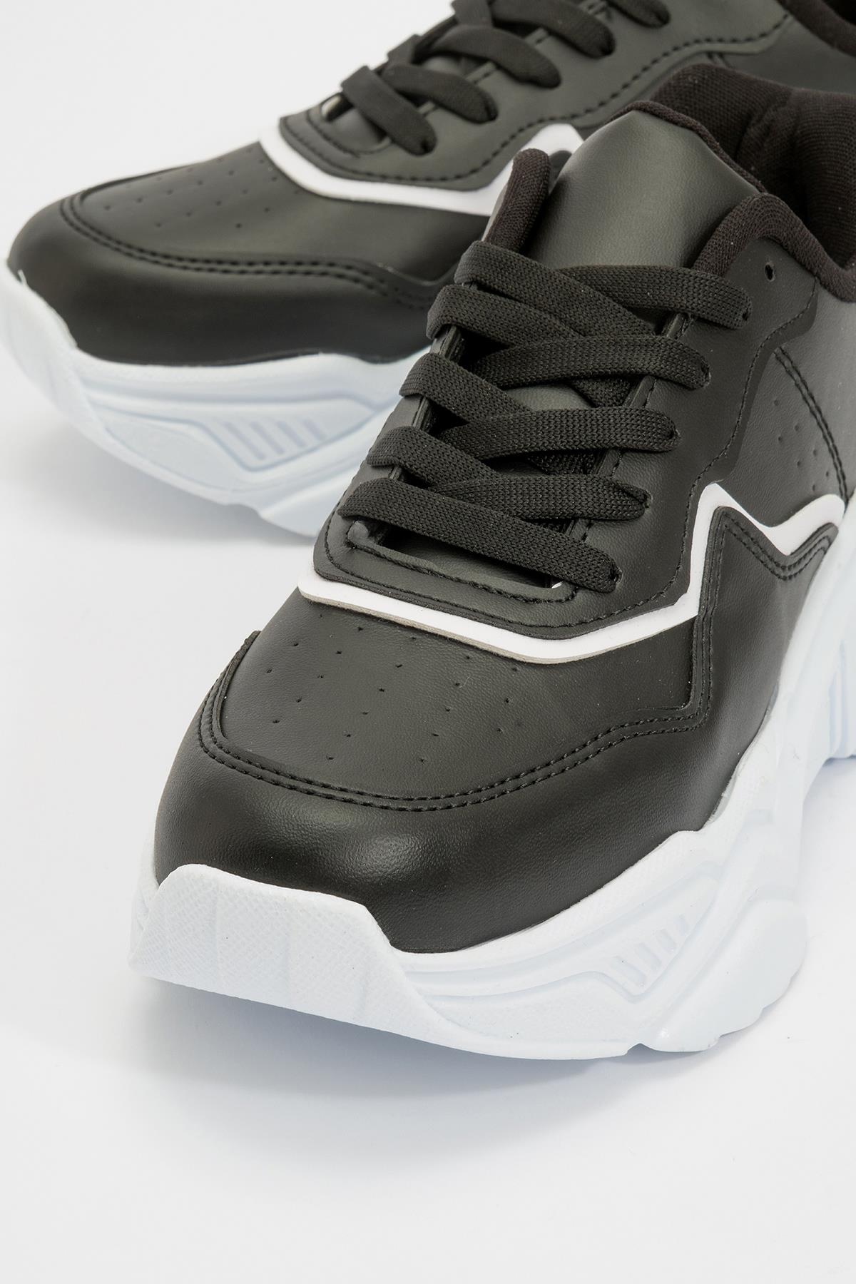 Kadın Bağcıklı Spor Ayakkabı SİYAH BEYAZ - Görsel 4