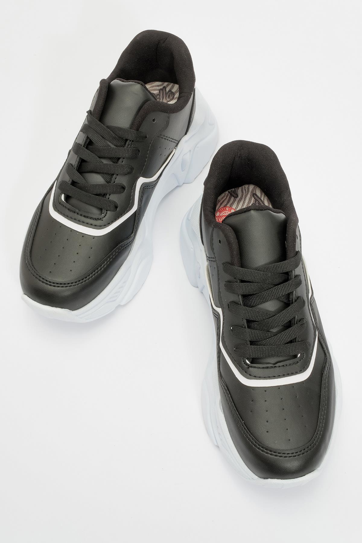 Kadın Bağcıklı Spor Ayakkabı SİYAH BEYAZ - Görsel 6