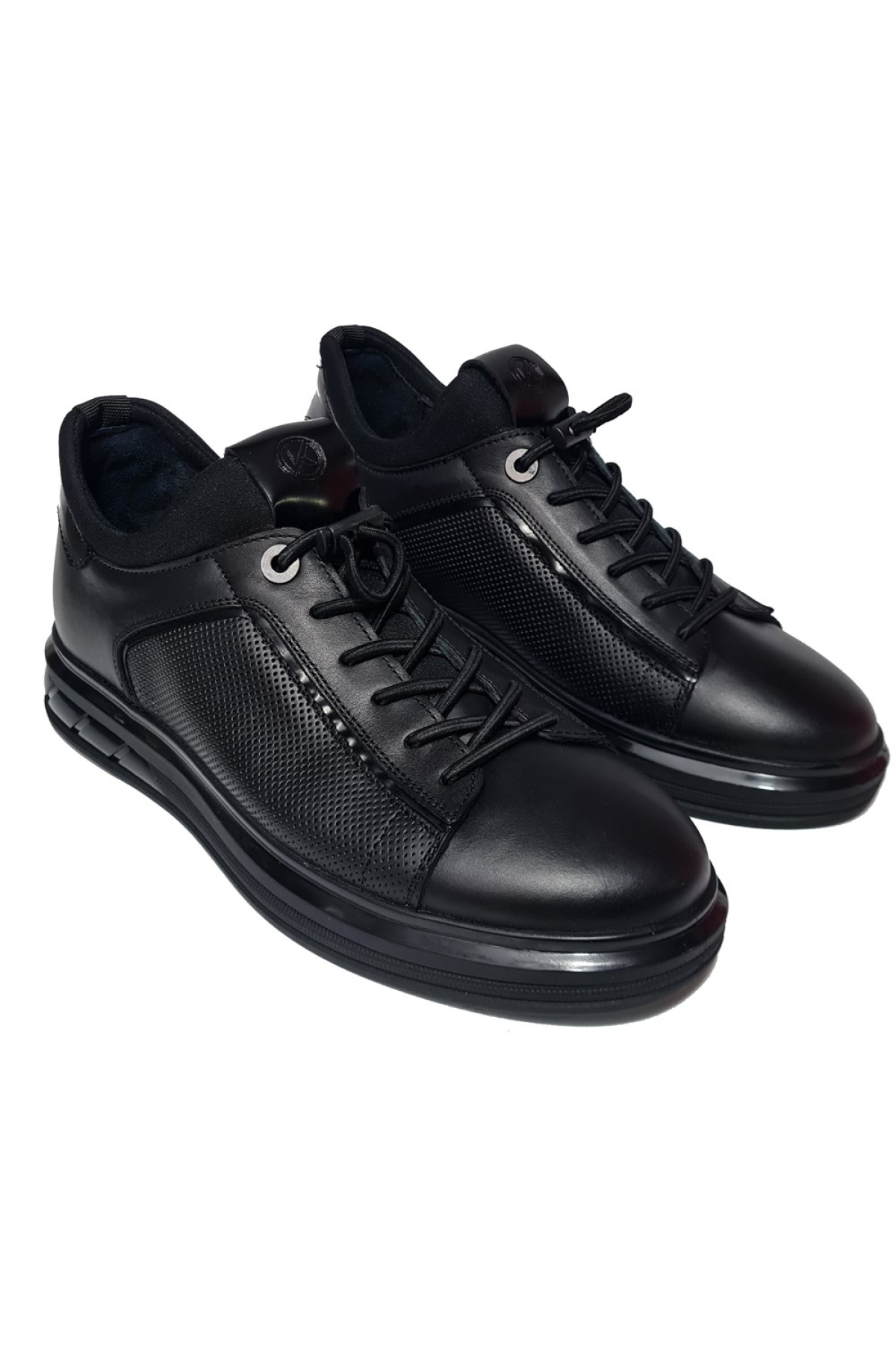 Komcero Lastik Bağlı Streçli Parlak Hakiki Deri Lazer Baskılı Erkek Casual Ayakkabı K2414-9111 - Görsel 4