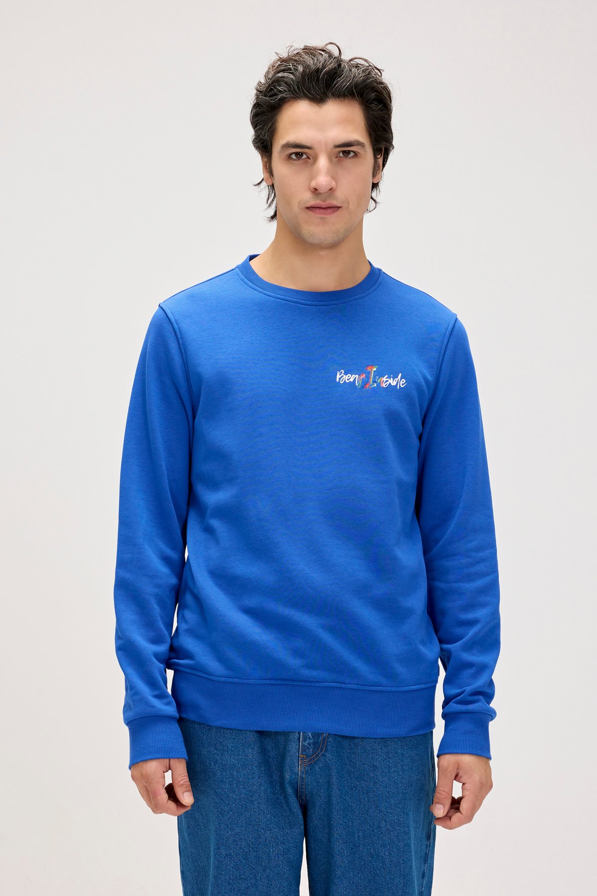 Splashy Saks Mavisi Erkek Baskılı Sweatshirt