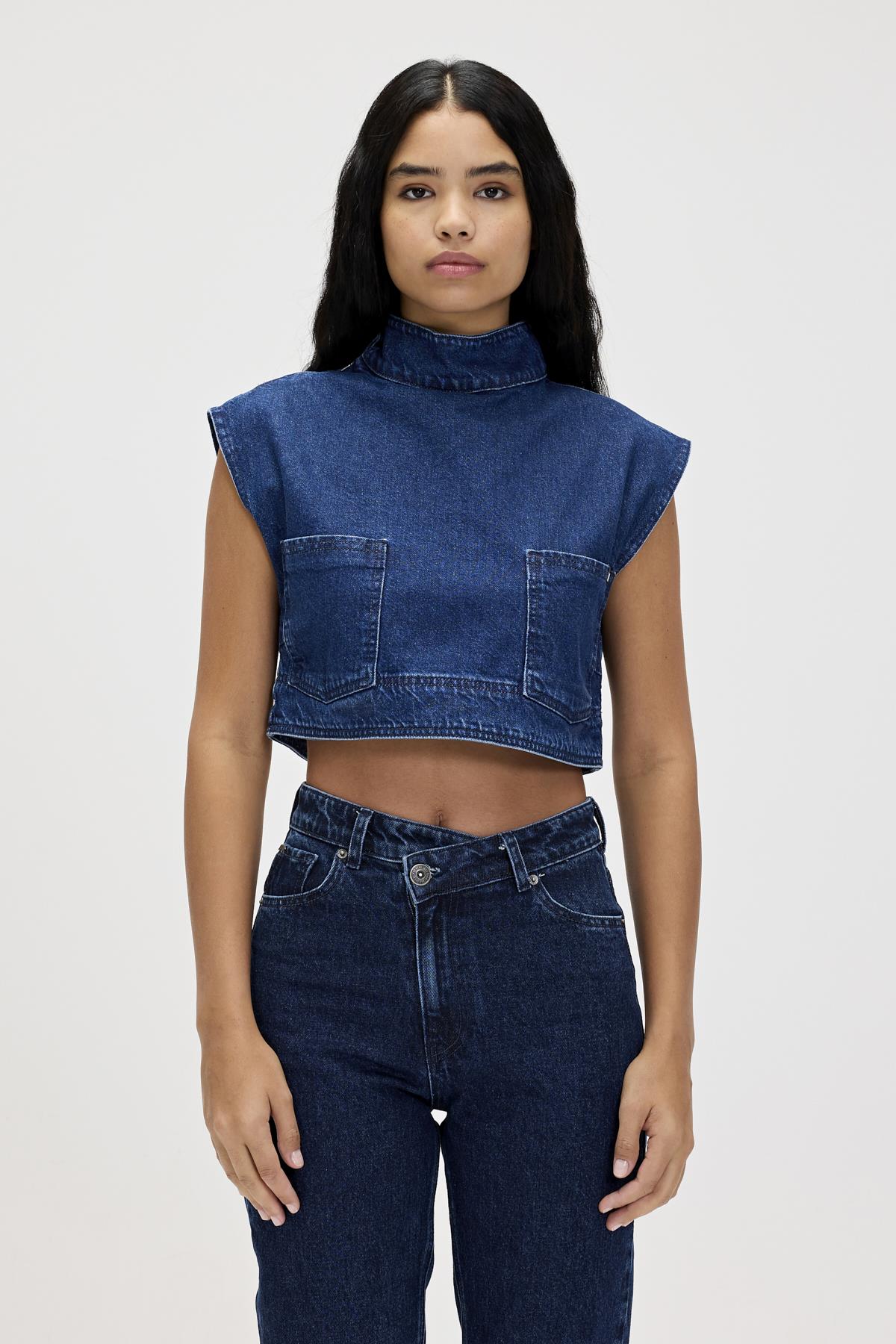 Veronica İndigo Mavi Kadın Denim Crop