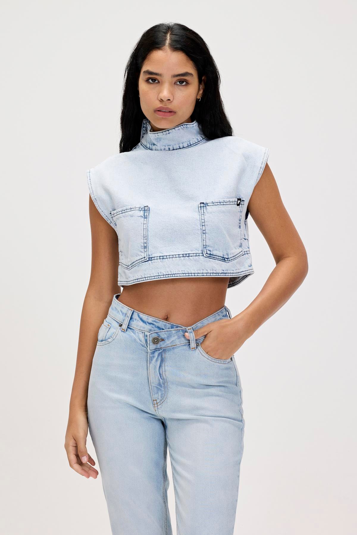 Veronica Ocean Blue Kadın Denim Crop