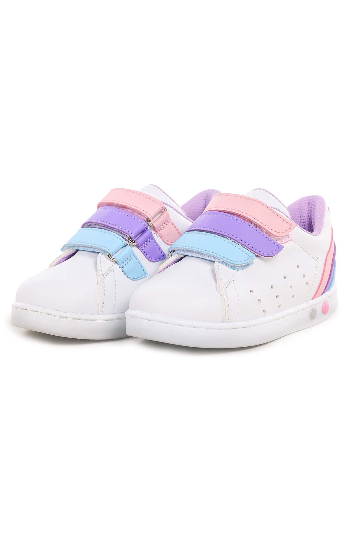 Lunce Cırtlı Işıklı Kız Bebek Spor Ayakkabı Beyaz - Lila - Görsel 4
