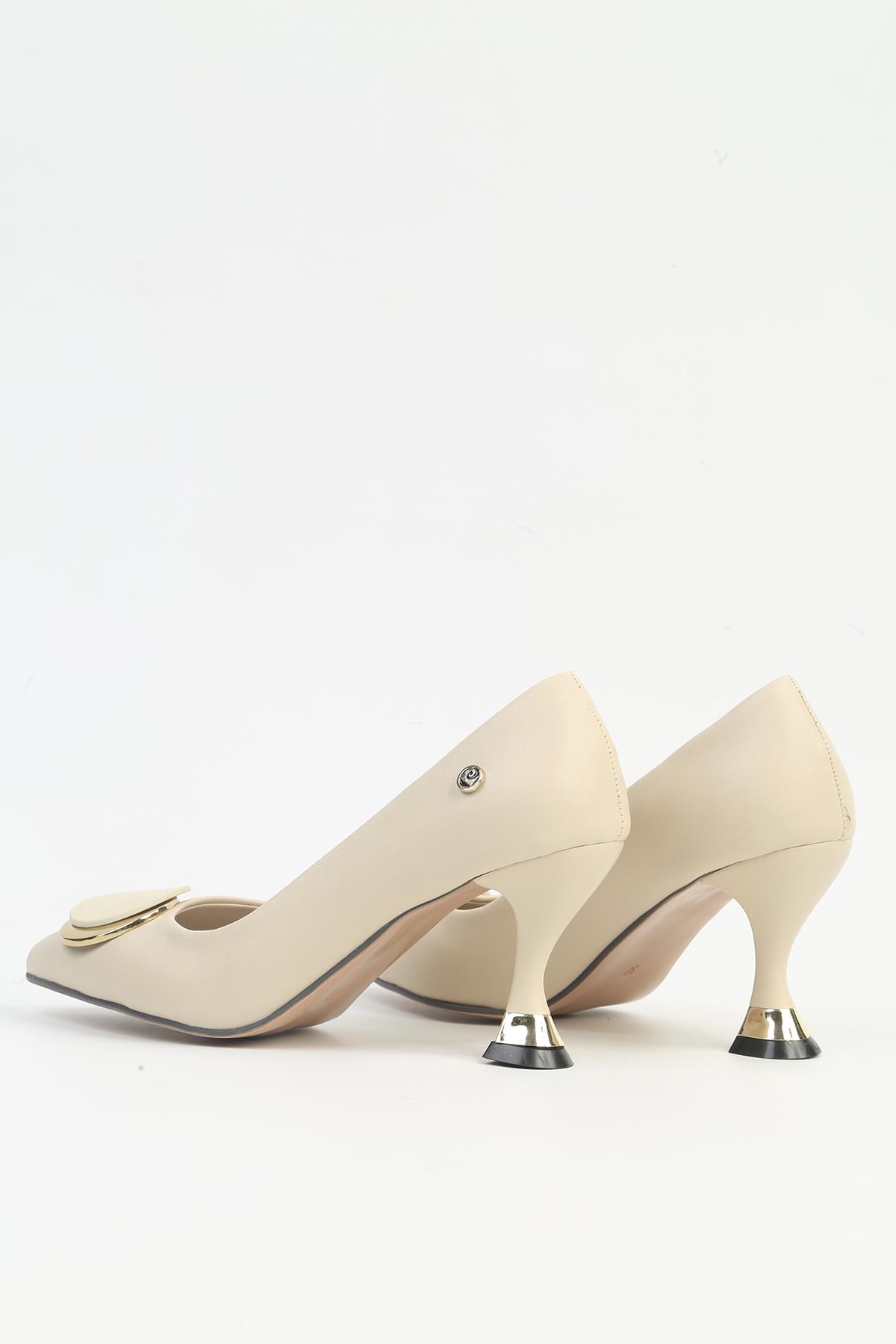 ® Bej Kadın Topuklu Ayakkabı PC-54039 - Görsel 4