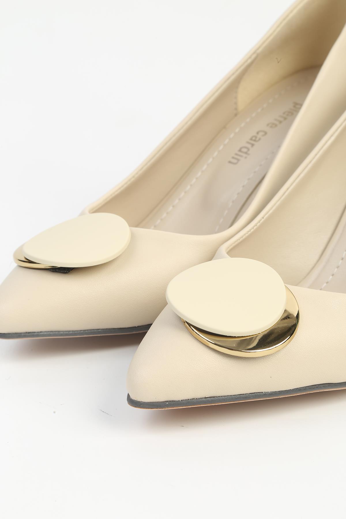 ® Bej Kadın Topuklu Ayakkabı PC-54039 - Görsel 5