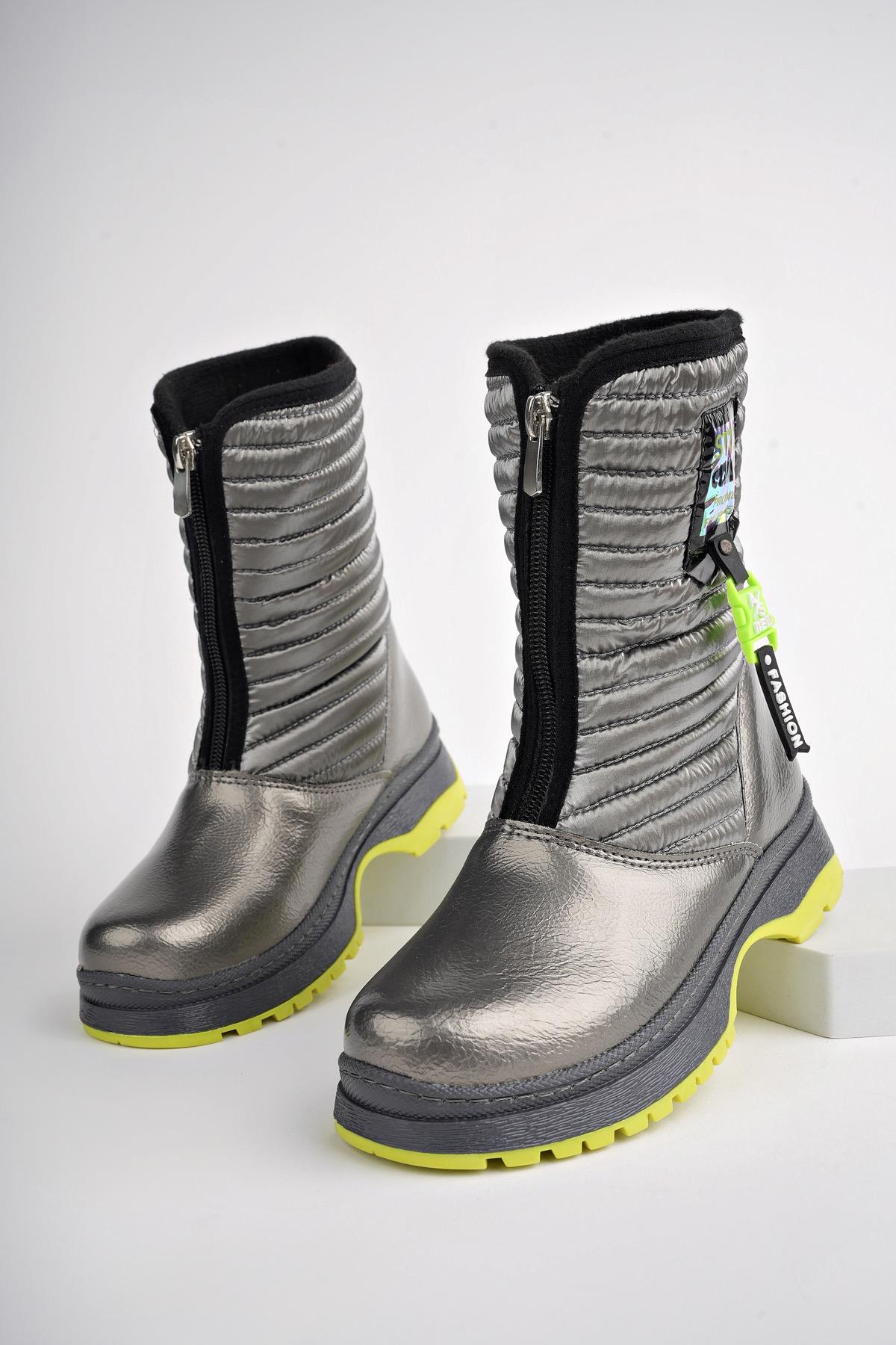 BLOOM Garantili Çocuk Tırtıklı Taban İçi Polar Önü Fermuarlı Yağmur ve Kar Botu - Görsel 3