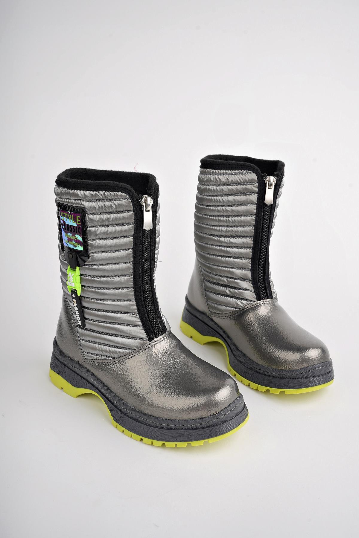 BLOOM Garantili Çocuk Tırtıklı Taban İçi Polar Önü Fermuarlı Yağmur ve Kar Botu - Görsel 2