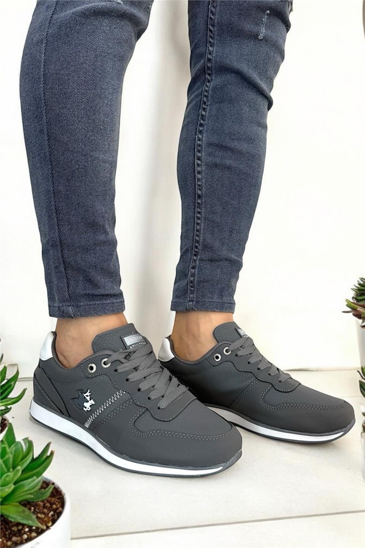 Erkek Günlük Cilt Sneaker Ayakkabı FÜME - BEYAZ - Görsel 3