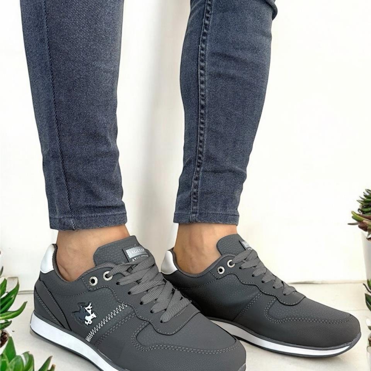 Erkek Günlük Cilt Sneaker Ayakkabı FÜME - BEYAZ - Görsel 9