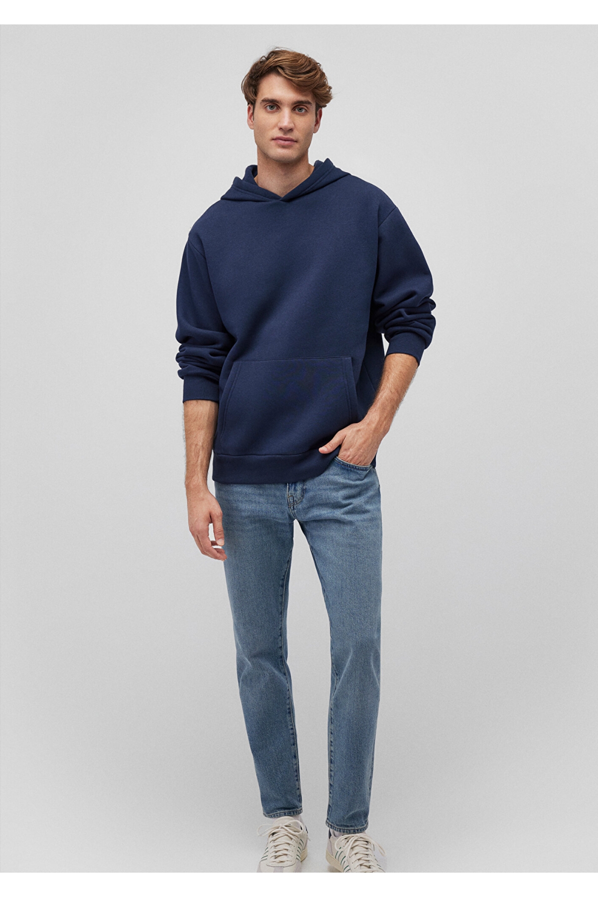 Kapüşonlu Lacivert Basic Sweatshirt