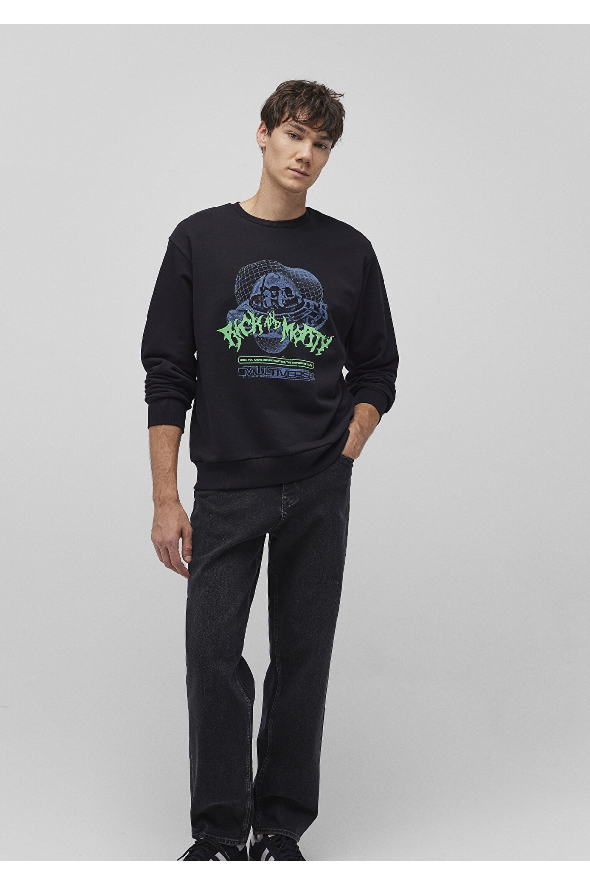 Rick and Morty Baskılı Siyah Sweatshirt