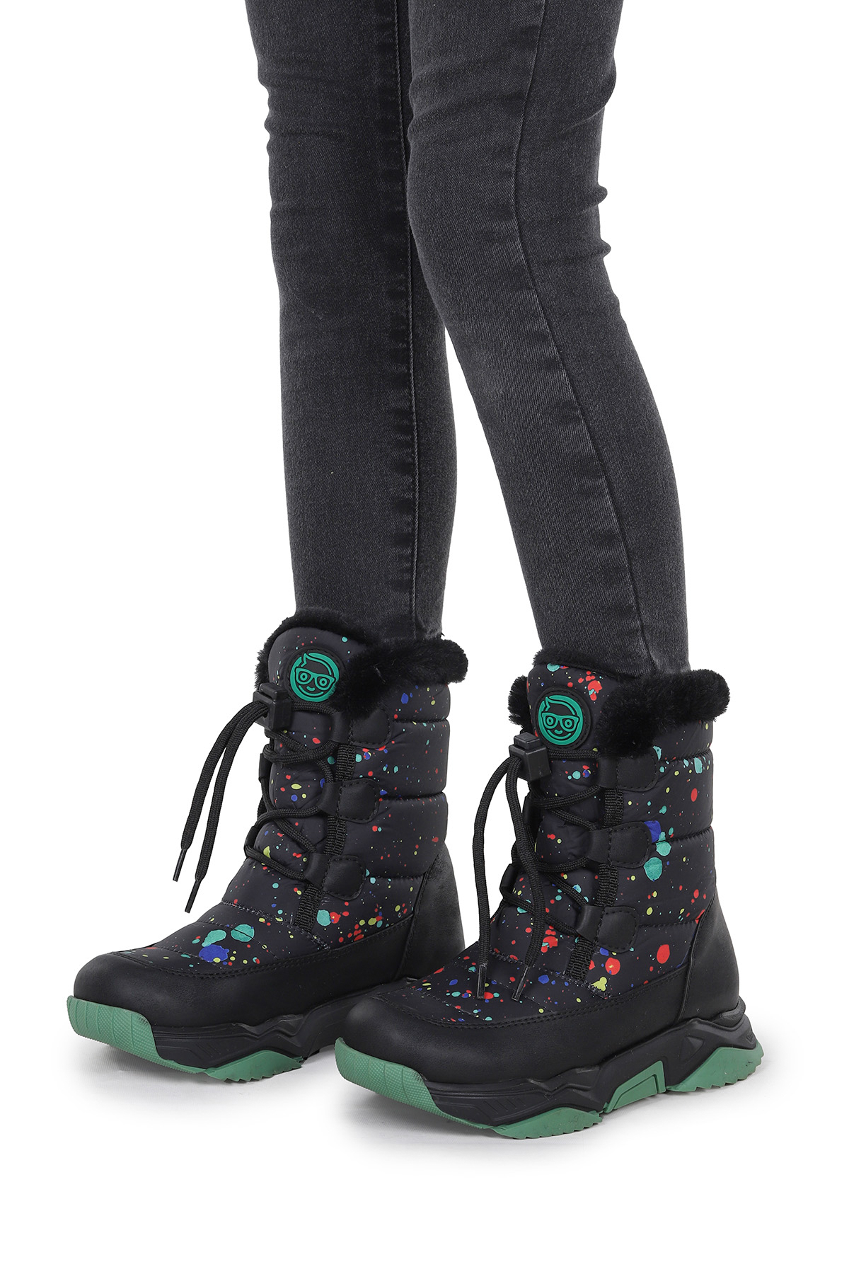 Bambu Bağcıklı Erkek Çocuk Kar Botu Siyah - Yeşil - Görsel 4