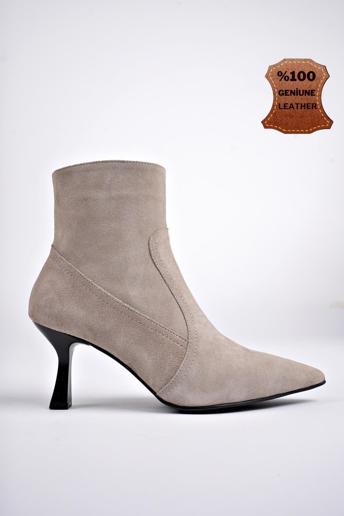 NATALİE Garantili Hakiki Deri Sivri Burun Fermuarlı İnce Topuklu Kadın Bot - Görsel 2