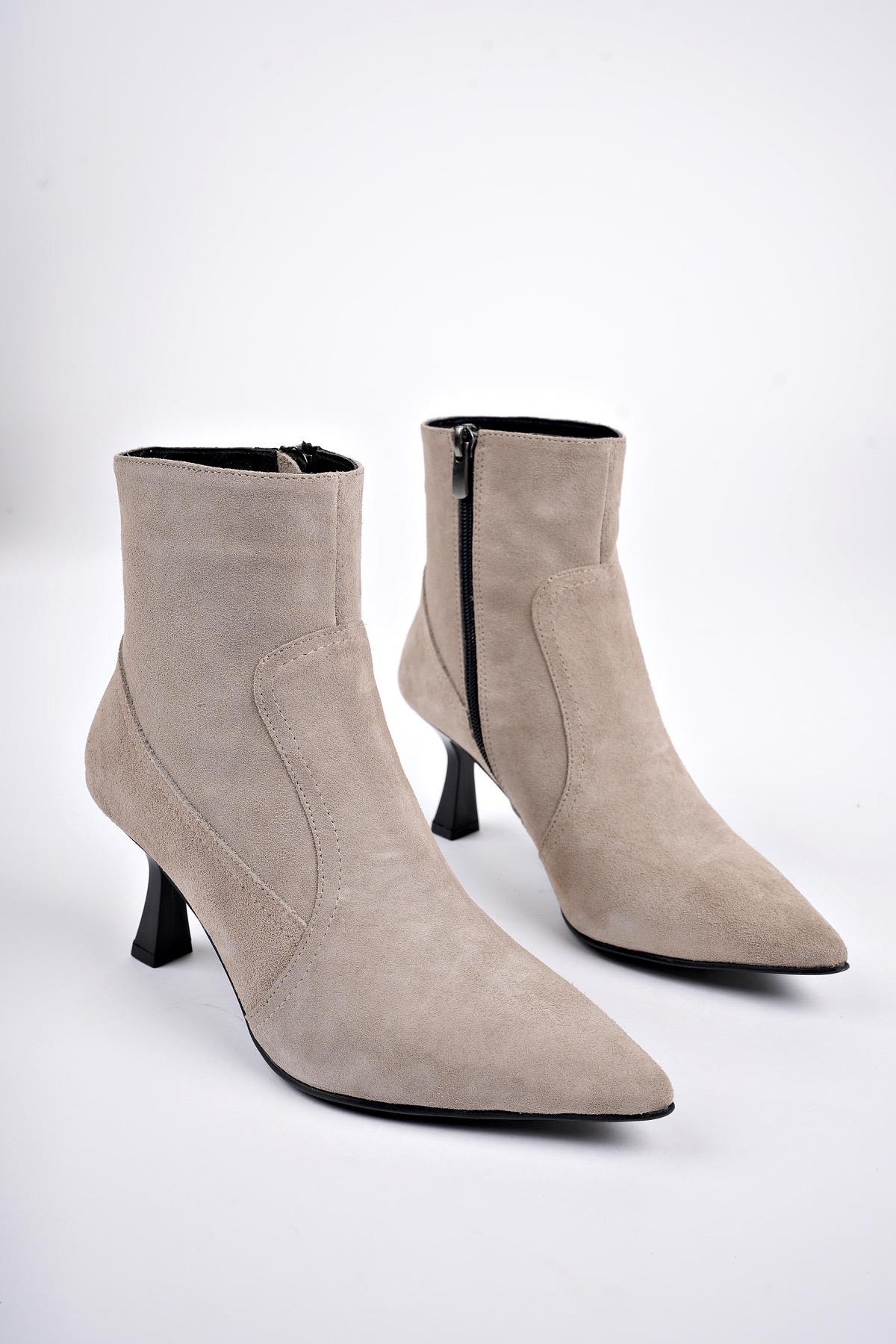 NATALİE Garantili Hakiki Deri Sivri Burun Fermuarlı İnce Topuklu Kadın Bot - Görsel 3