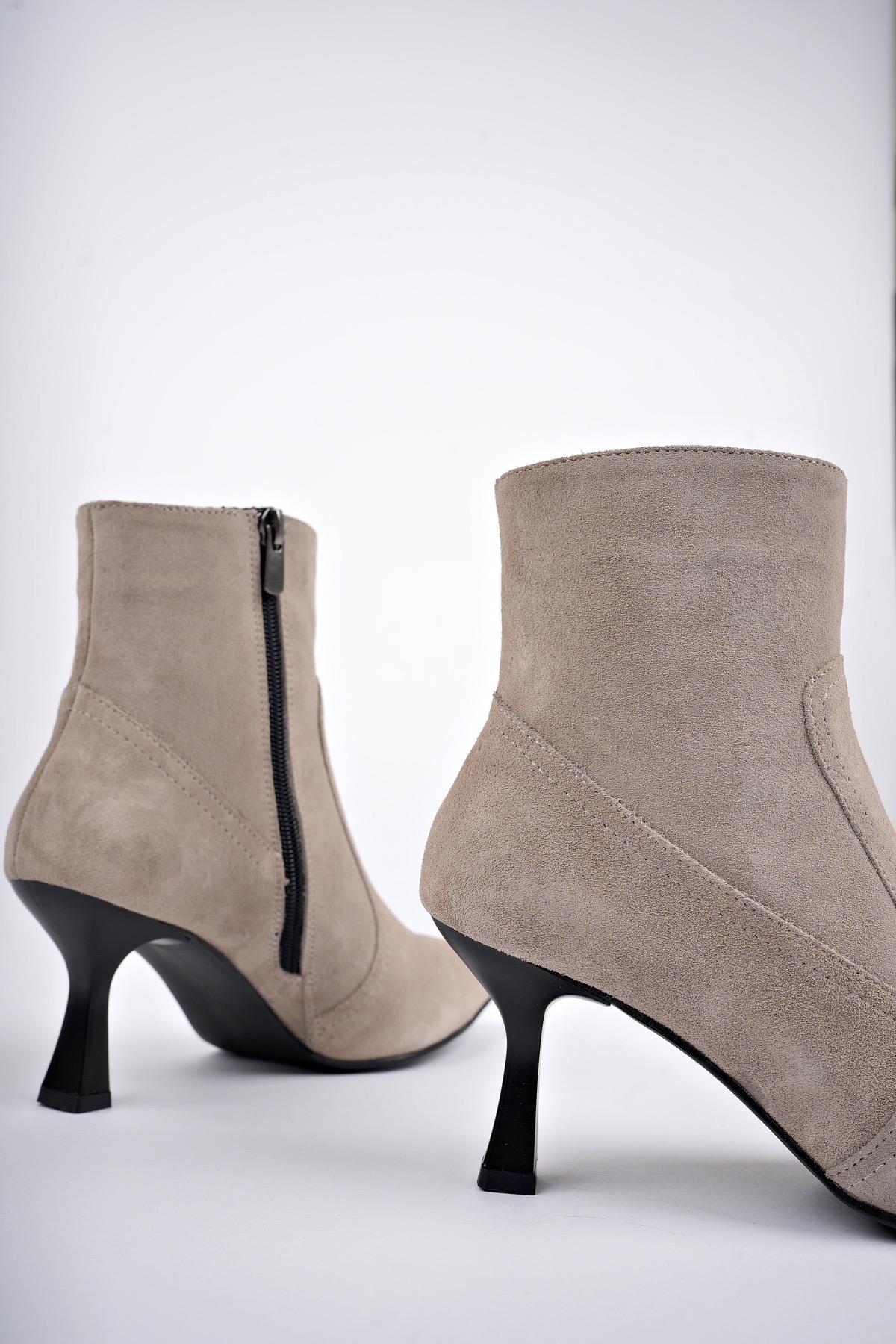 NATALİE Garantili Hakiki Deri Sivri Burun Fermuarlı İnce Topuklu Kadın Bot - Görsel 4