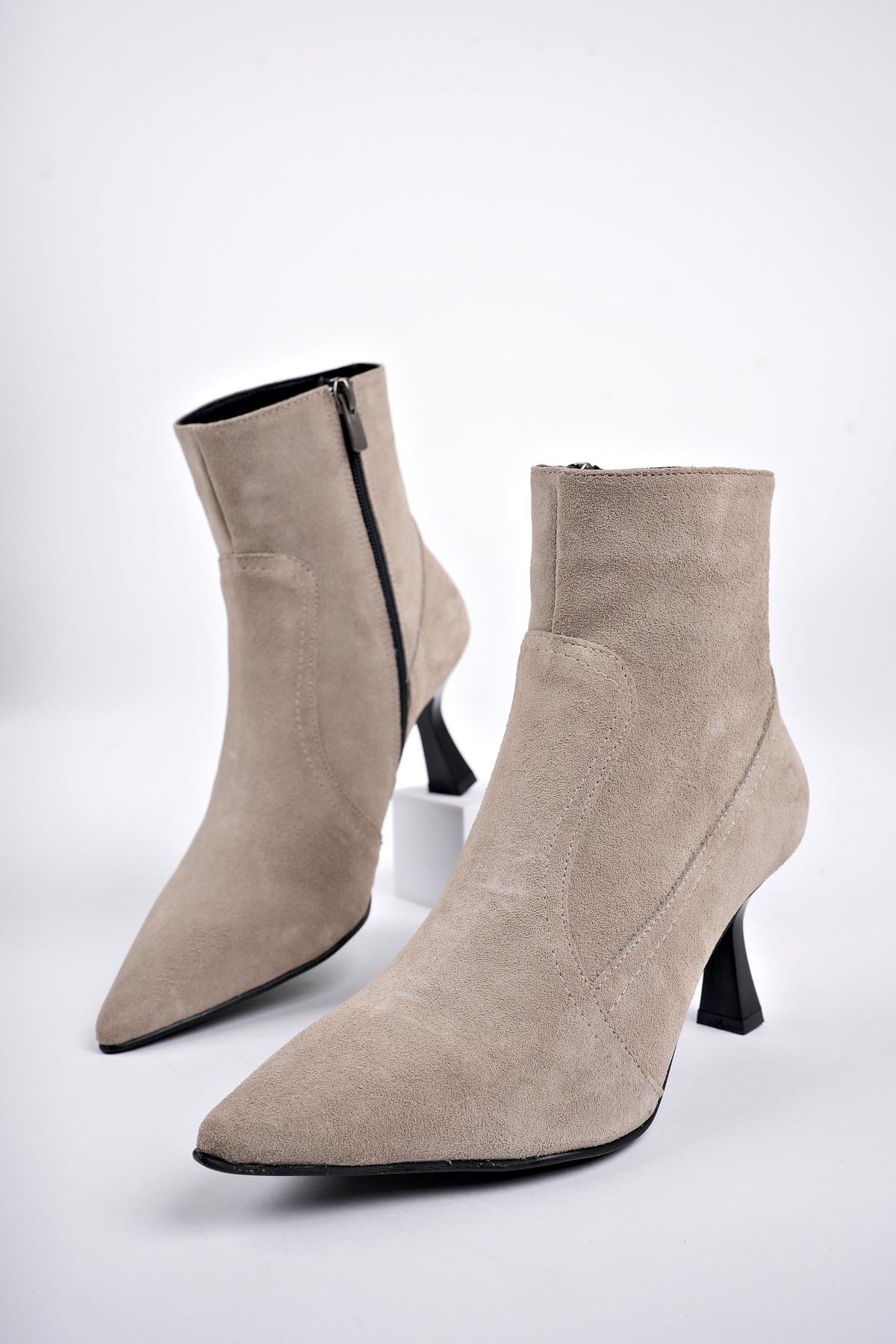 NATALİE Garantili Hakiki Deri Sivri Burun Fermuarlı İnce Topuklu Kadın Bot - Görsel 6