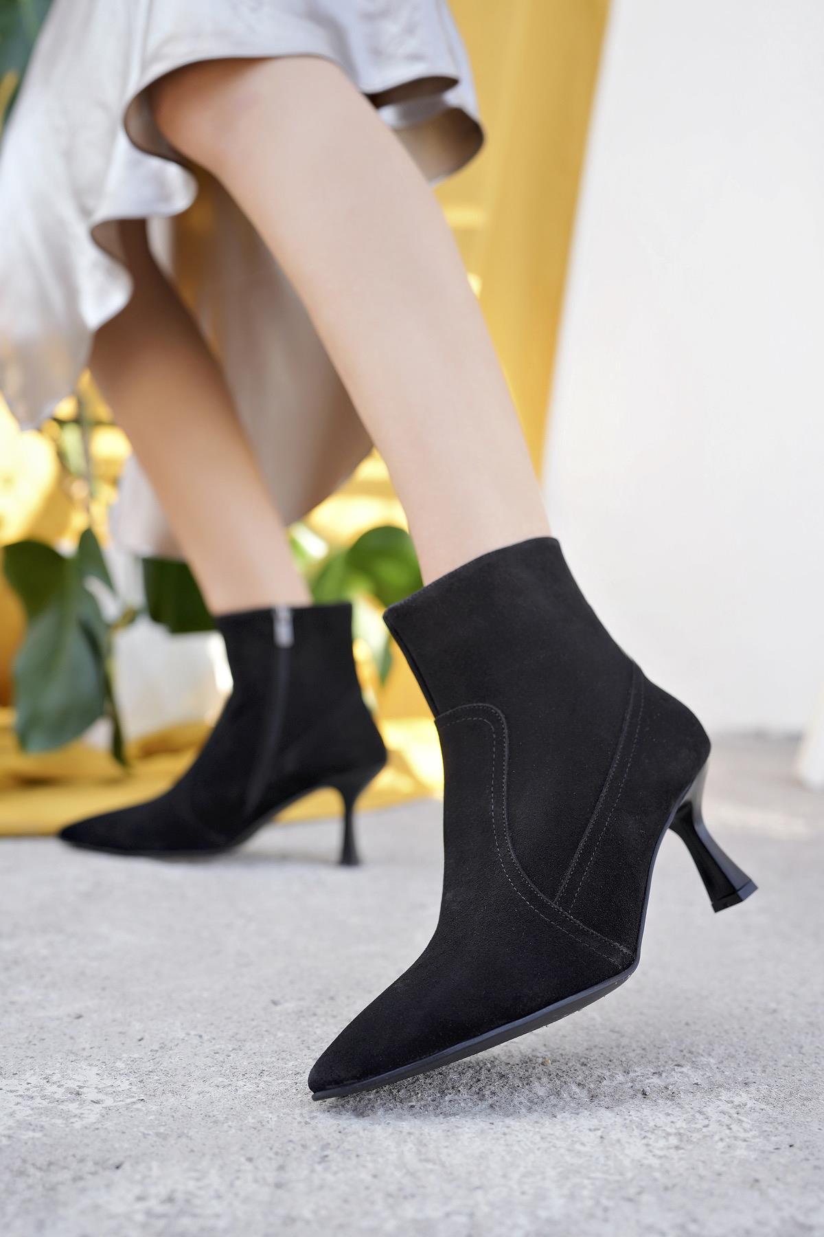 NATALİE Garantili Hakiki Deri Sivri Burun Fermuarlı İnce Topuklu Kadın Bot - Görsel 7