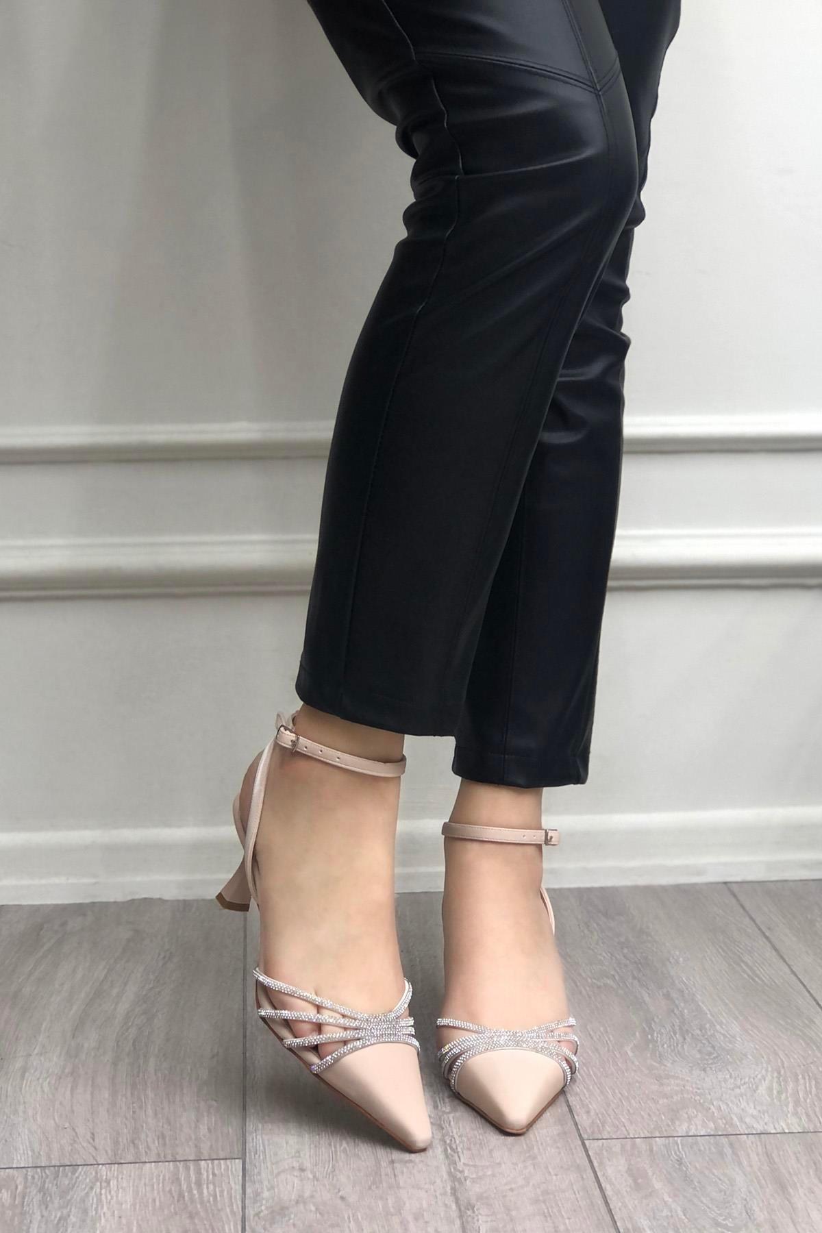 145 Kadın Taşlı Arkası Açık 6 Cm Topuklu Ayakkabı - Görsel 3