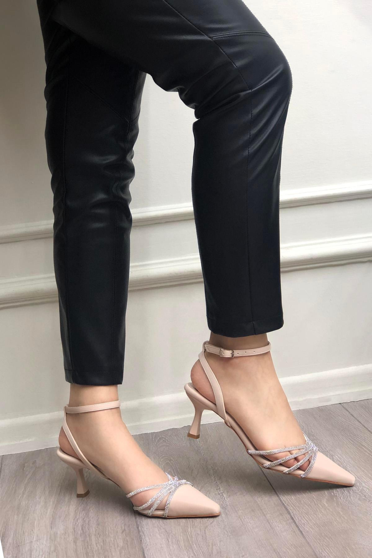 145 Kadın Taşlı Arkası Açık 6 Cm Topuklu Ayakkabı - Görsel 2