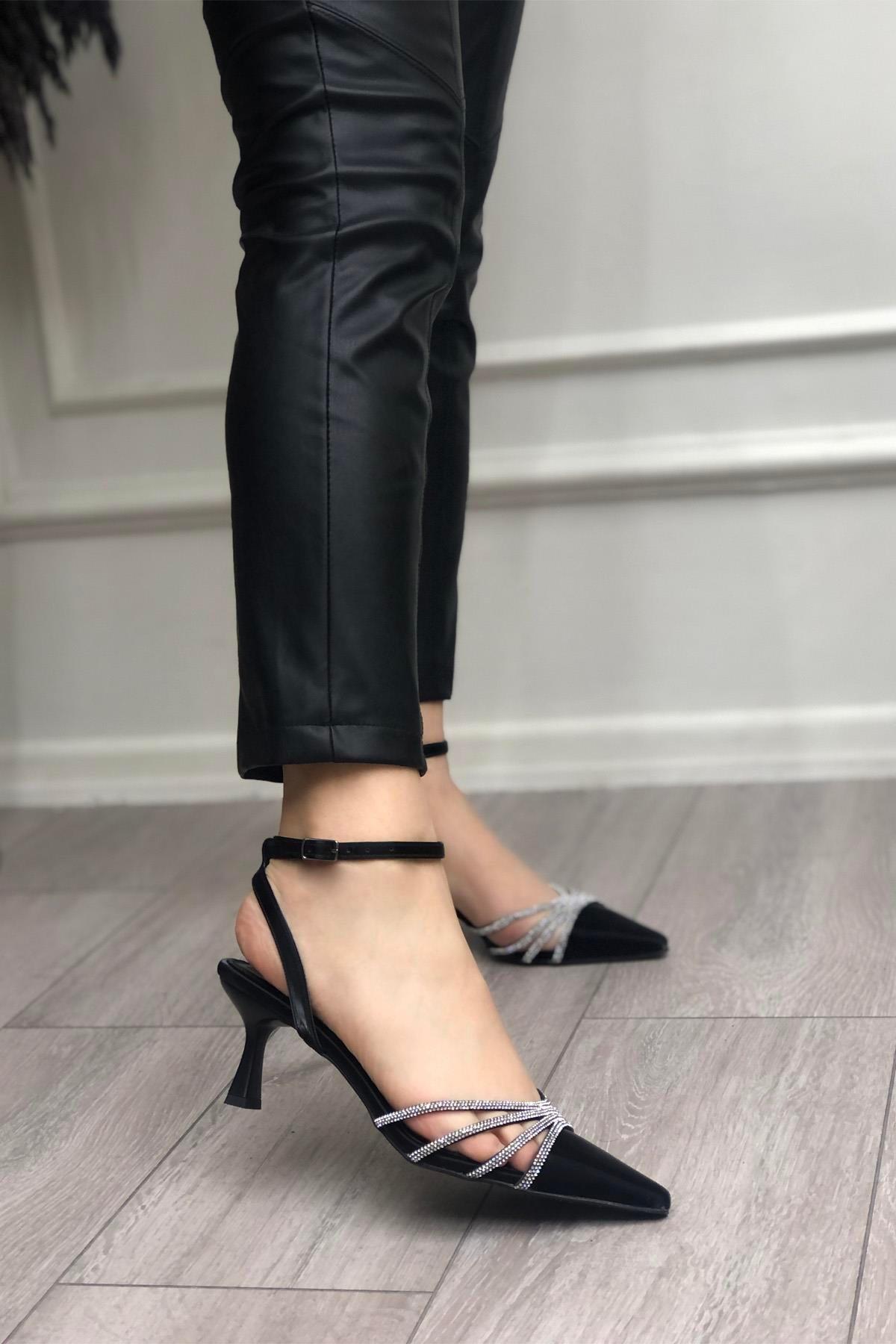 145 Kadın Taşlı Arkası Açık 6 Cm Topuklu Ayakkabı - Görsel 2