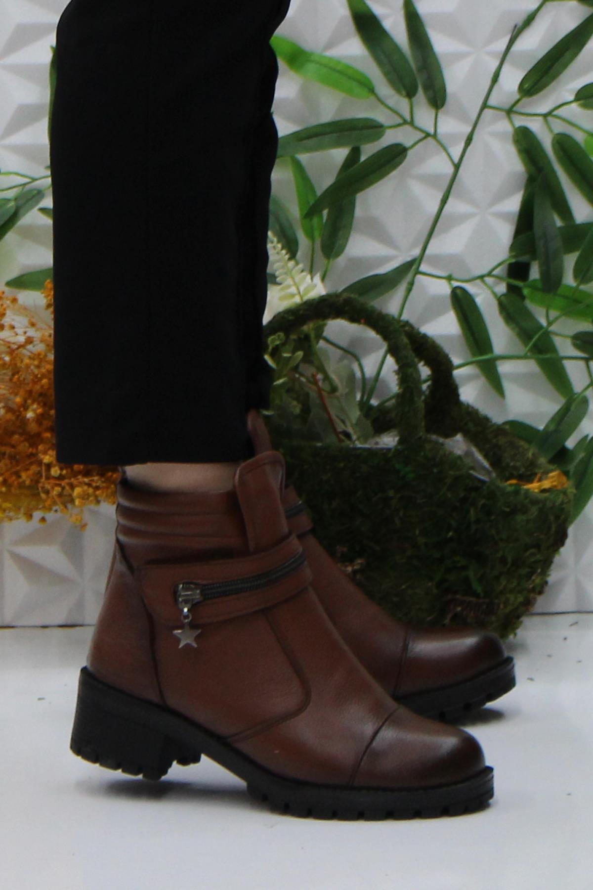 42836 Taba Orijinal Hakiki Deri İçi Kürklü Kaymaz Taban Kadın Bot - Görsel 2