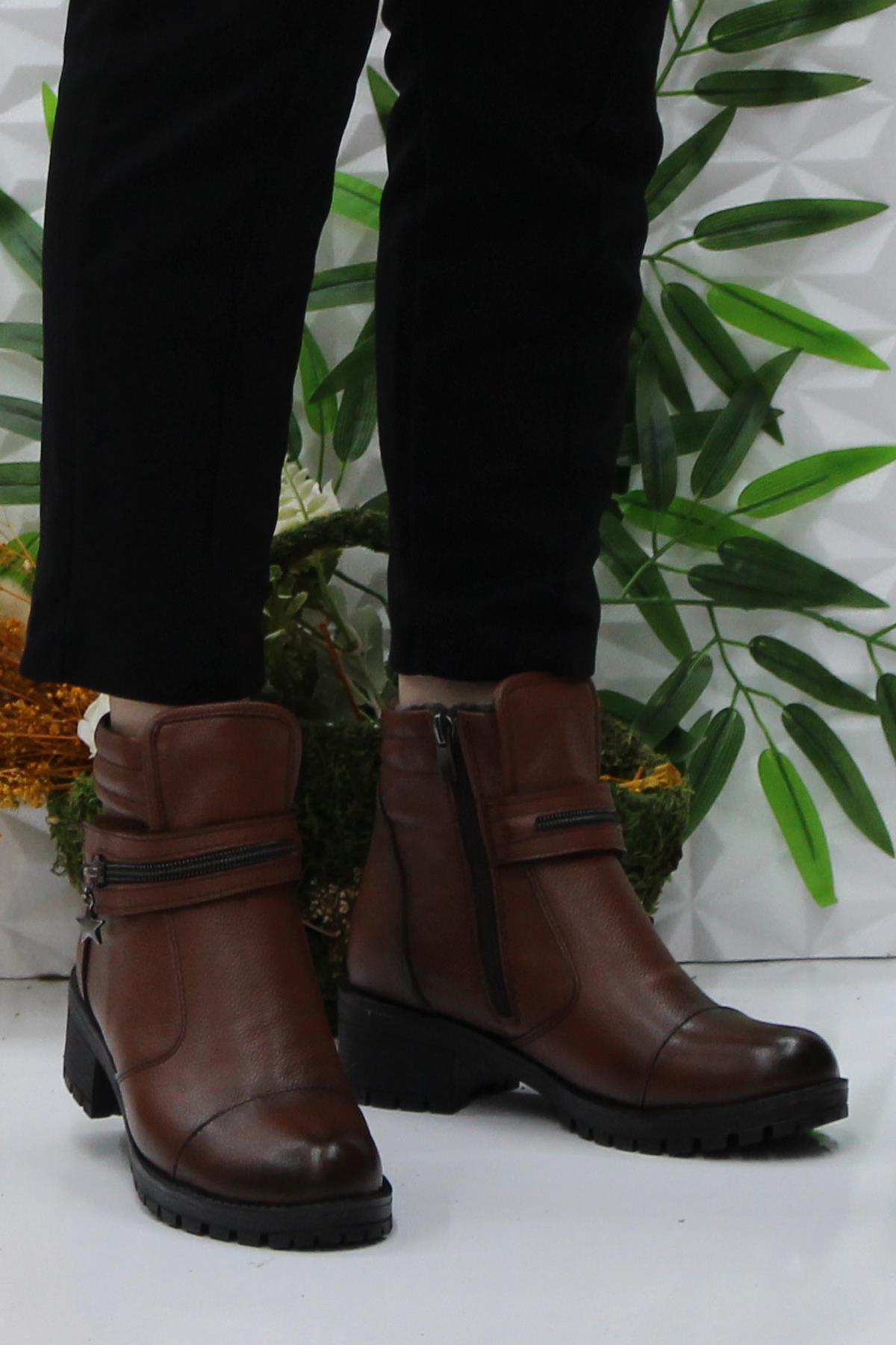 42836 Taba Orijinal Hakiki Deri İçi Kürklü Kaymaz Taban Kadın Bot - Görsel 3