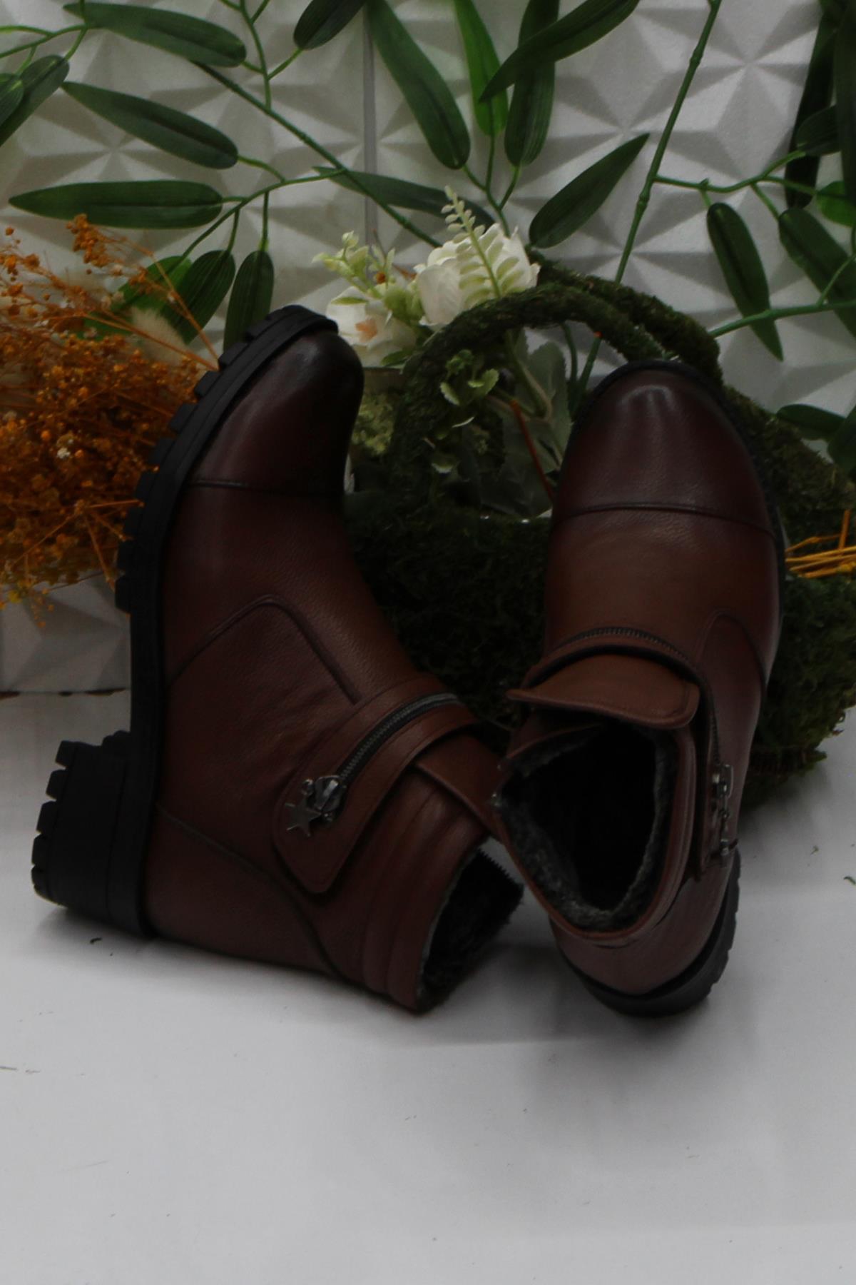 42836 Taba Orijinal Hakiki Deri İçi Kürklü Kaymaz Taban Kadın Bot - Görsel 6