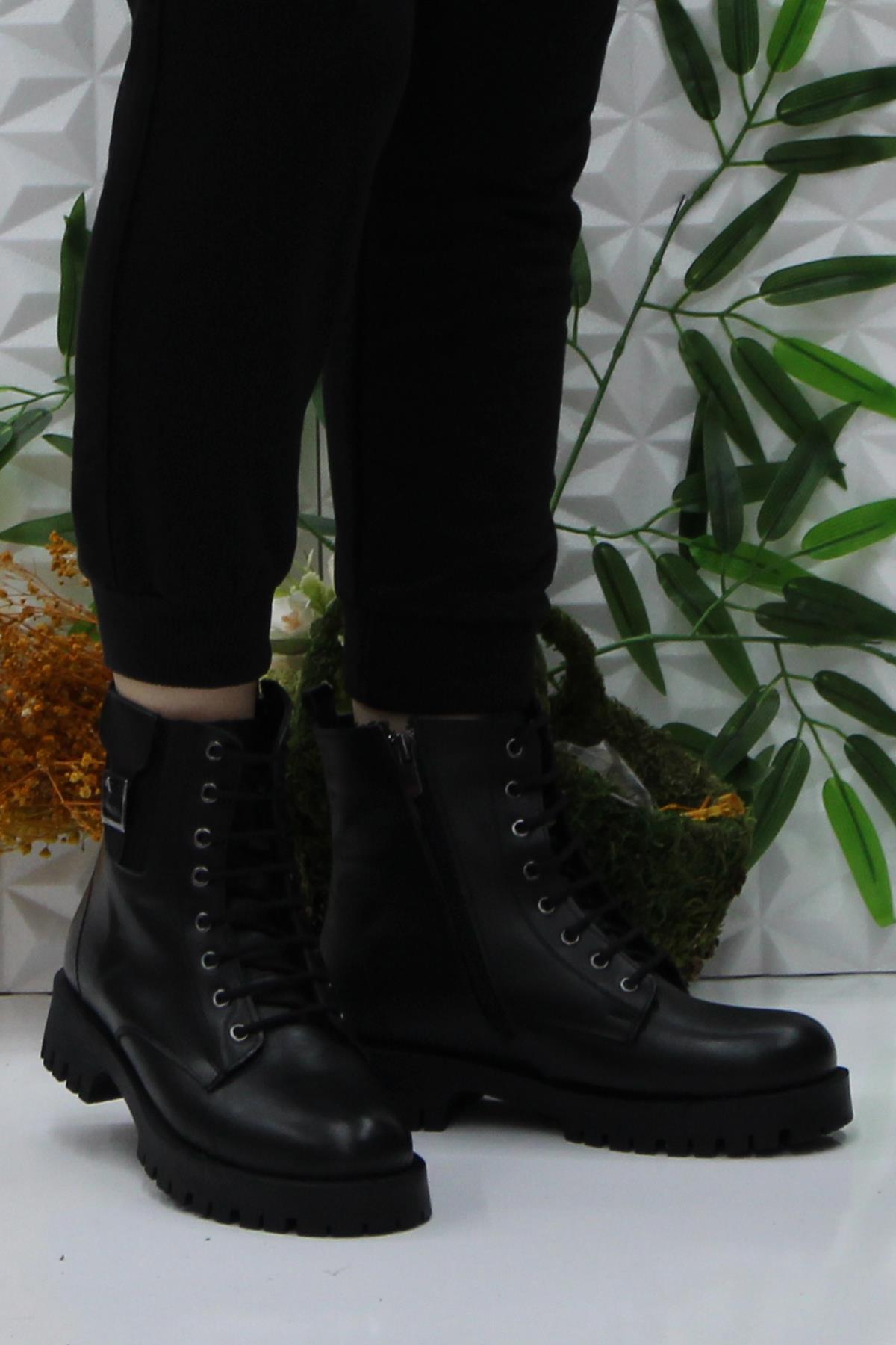 32851 Siyah Rahat Kaymaz Taban Hakiki Deri Kadın Bot - Görsel 3