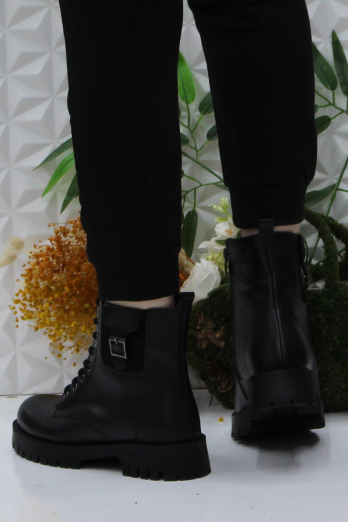 32851 Siyah Rahat Kaymaz Taban Hakiki Deri Kadın Bot - Görsel 5