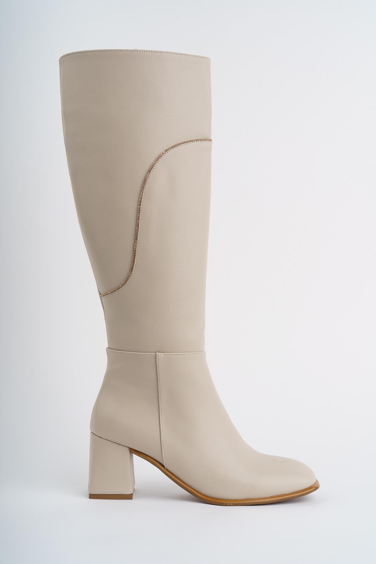 VENTARUS Garantili Küt Burun Taş Detaylı Topuklu Kadın Çizme - Görsel 2