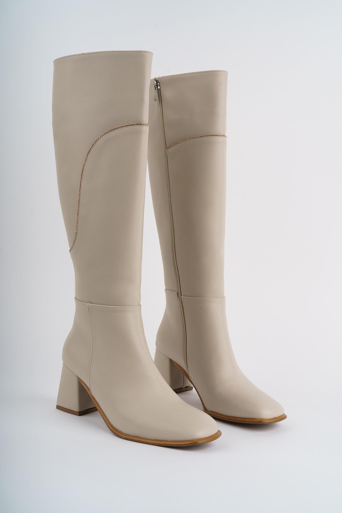 VENTARUS Garantili Küt Burun Taş Detaylı Topuklu Kadın Çizme - Görsel 3