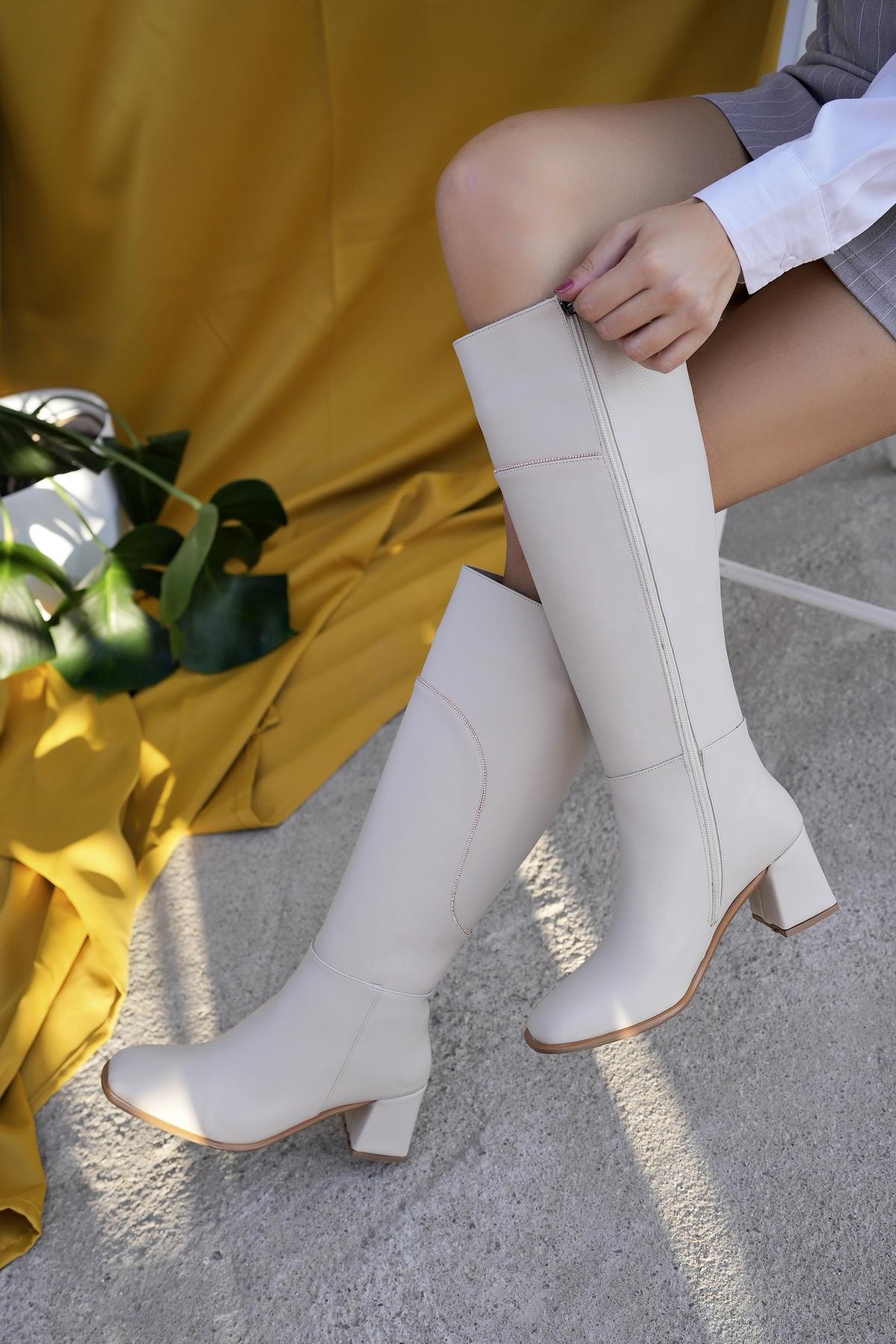 VENTARUS Garantili Küt Burun Taş Detaylı Topuklu Kadın Çizme - Görsel 8