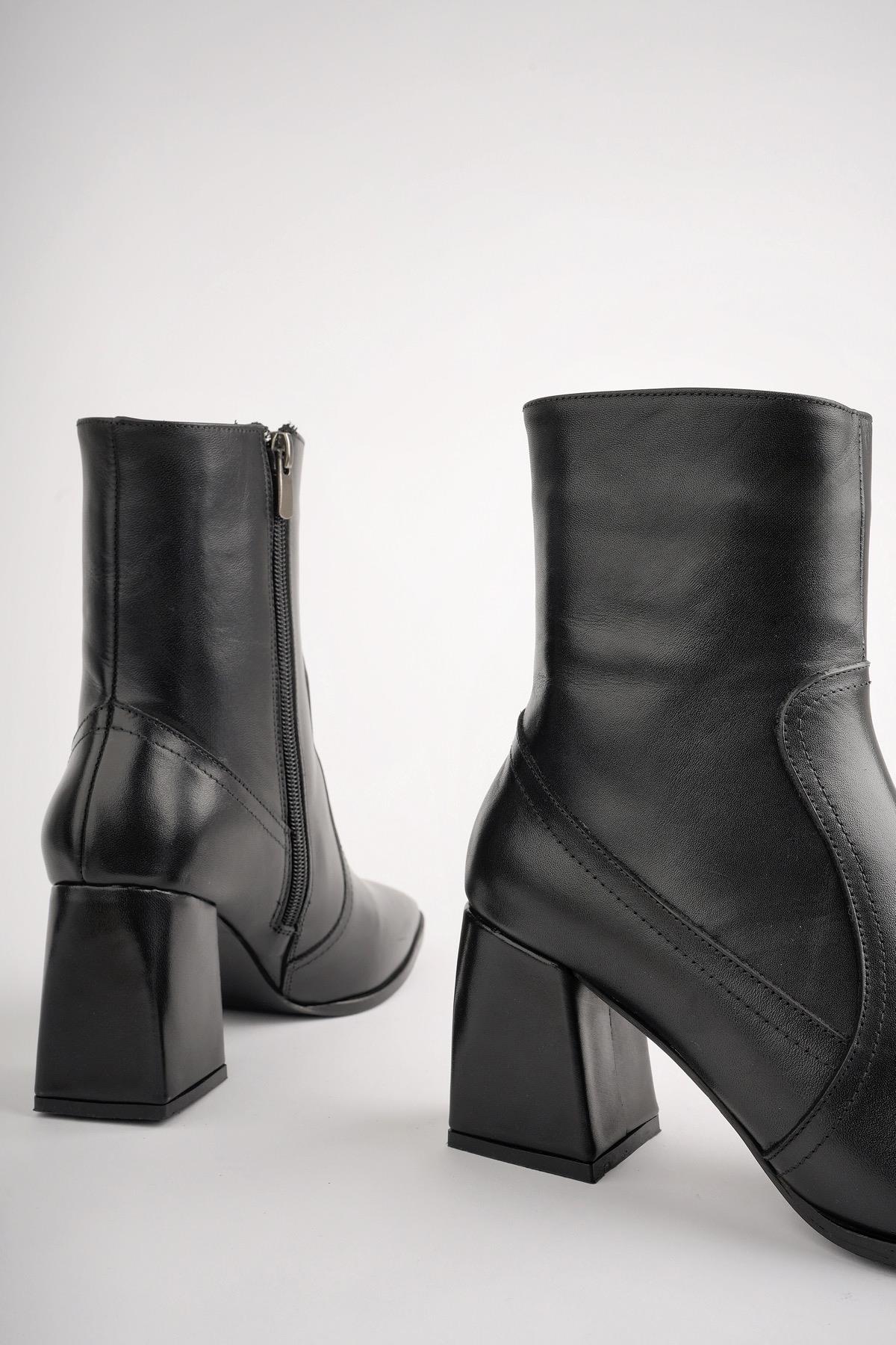 ADELA Garantili Hakiki Deri Kare Burun Fermuarlı Topuklu Kadın Bot - Görsel 4