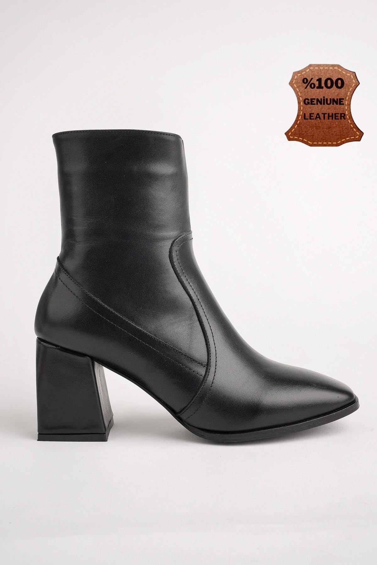 ADELA Garantili Hakiki Deri Kare Burun Fermuarlı Topuklu Kadın Bot - Görsel 6