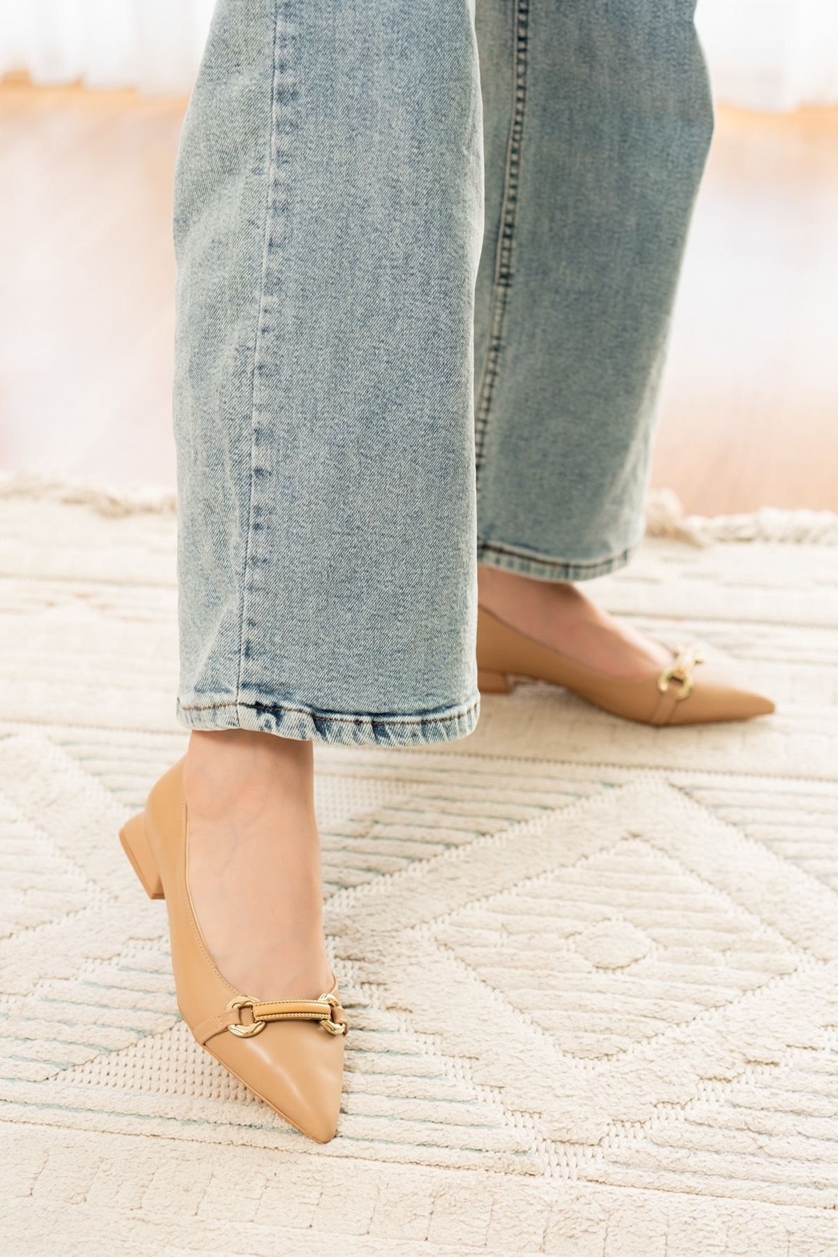 Jimy Nude ( 3 cm Topuklu ) Tokalı Sivri Burun Topuklu Ayakkabı - Görsel 2