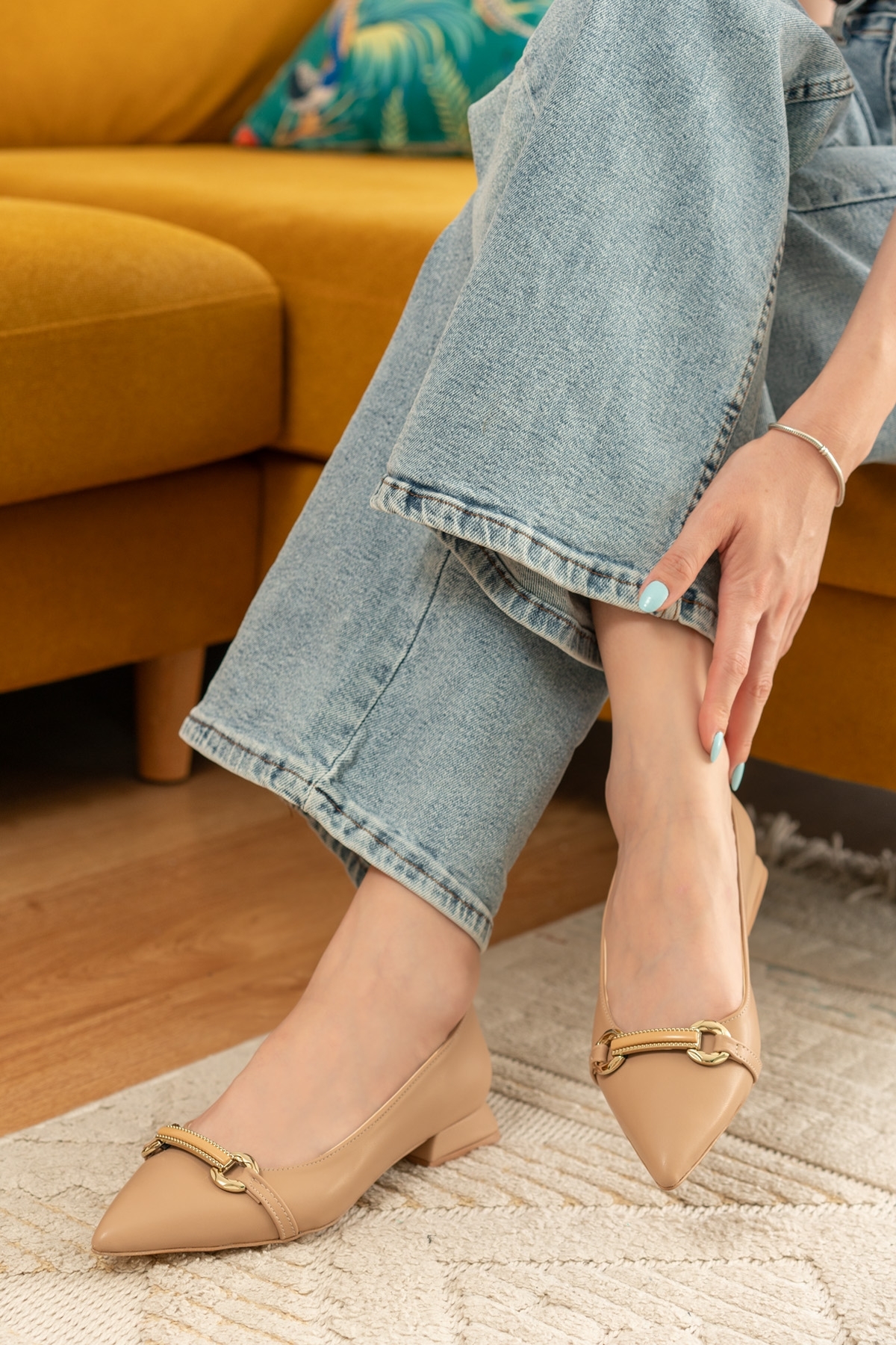 Jimy Nude ( 3 cm Topuklu ) Tokalı Sivri Burun Topuklu Ayakkabı - Görsel 5