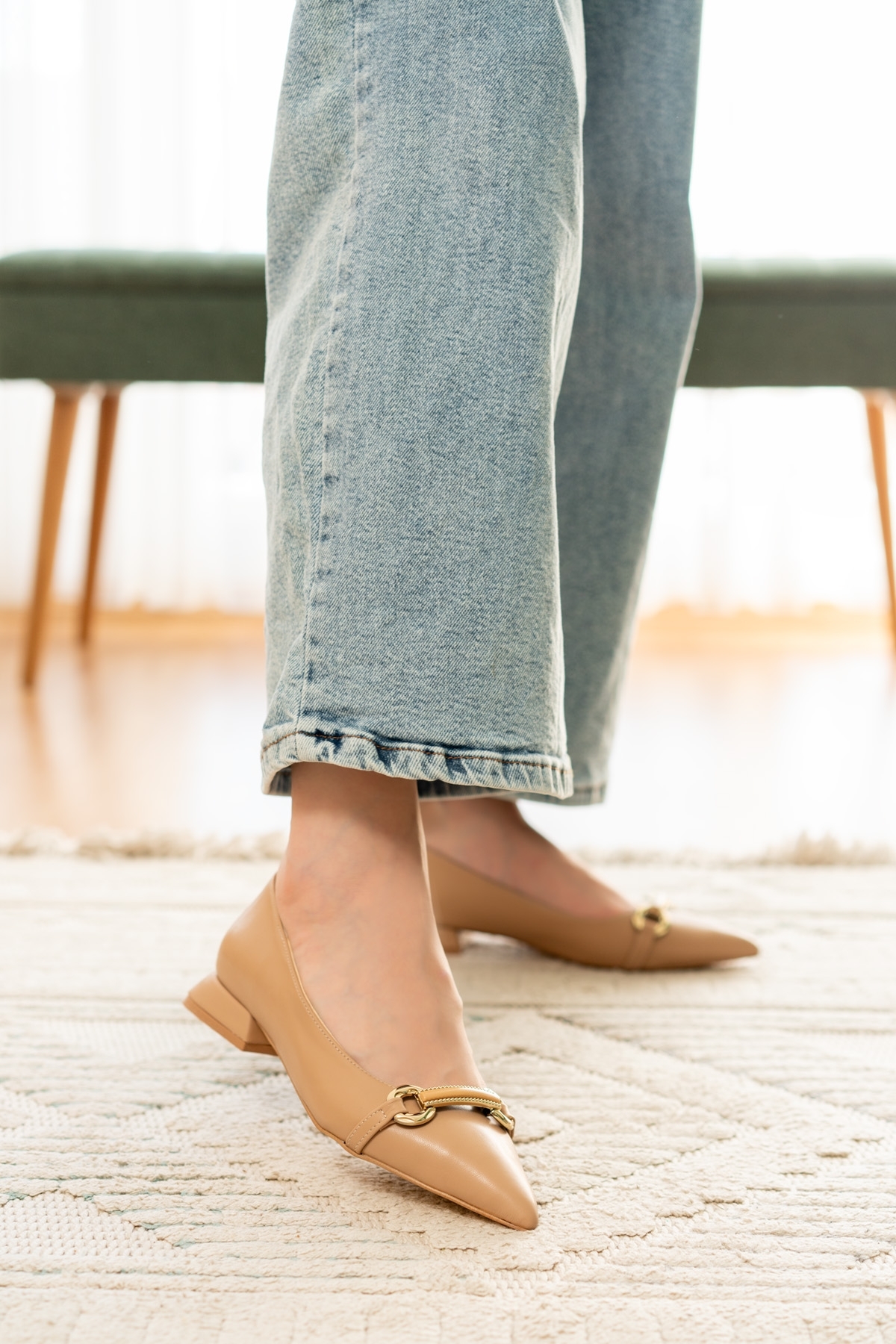 Jimy Nude ( 3 cm Topuklu ) Tokalı Sivri Burun Topuklu Ayakkabı - Görsel 6