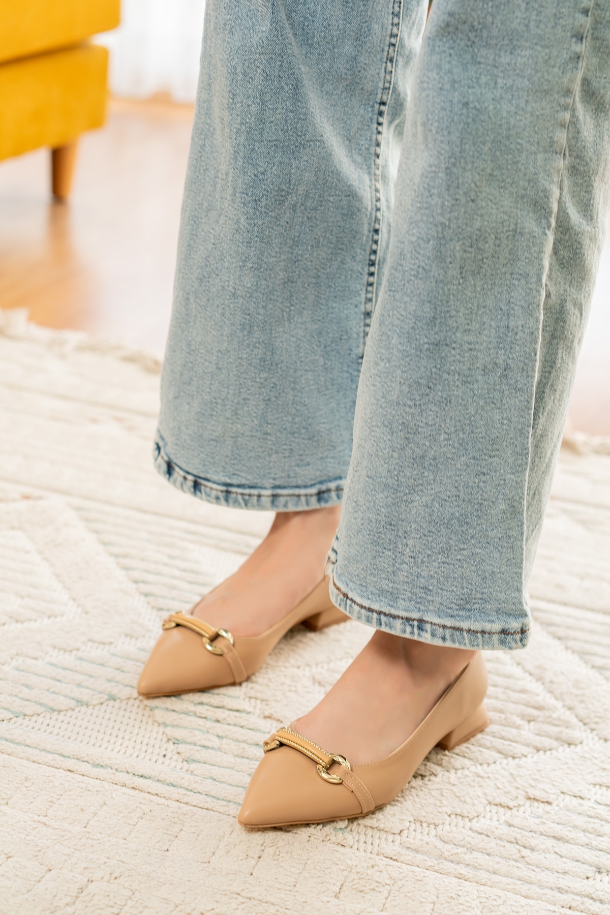 Jimy Nude ( 3 cm Topuklu ) Tokalı Sivri Burun Topuklu Ayakkabı - Görsel 7