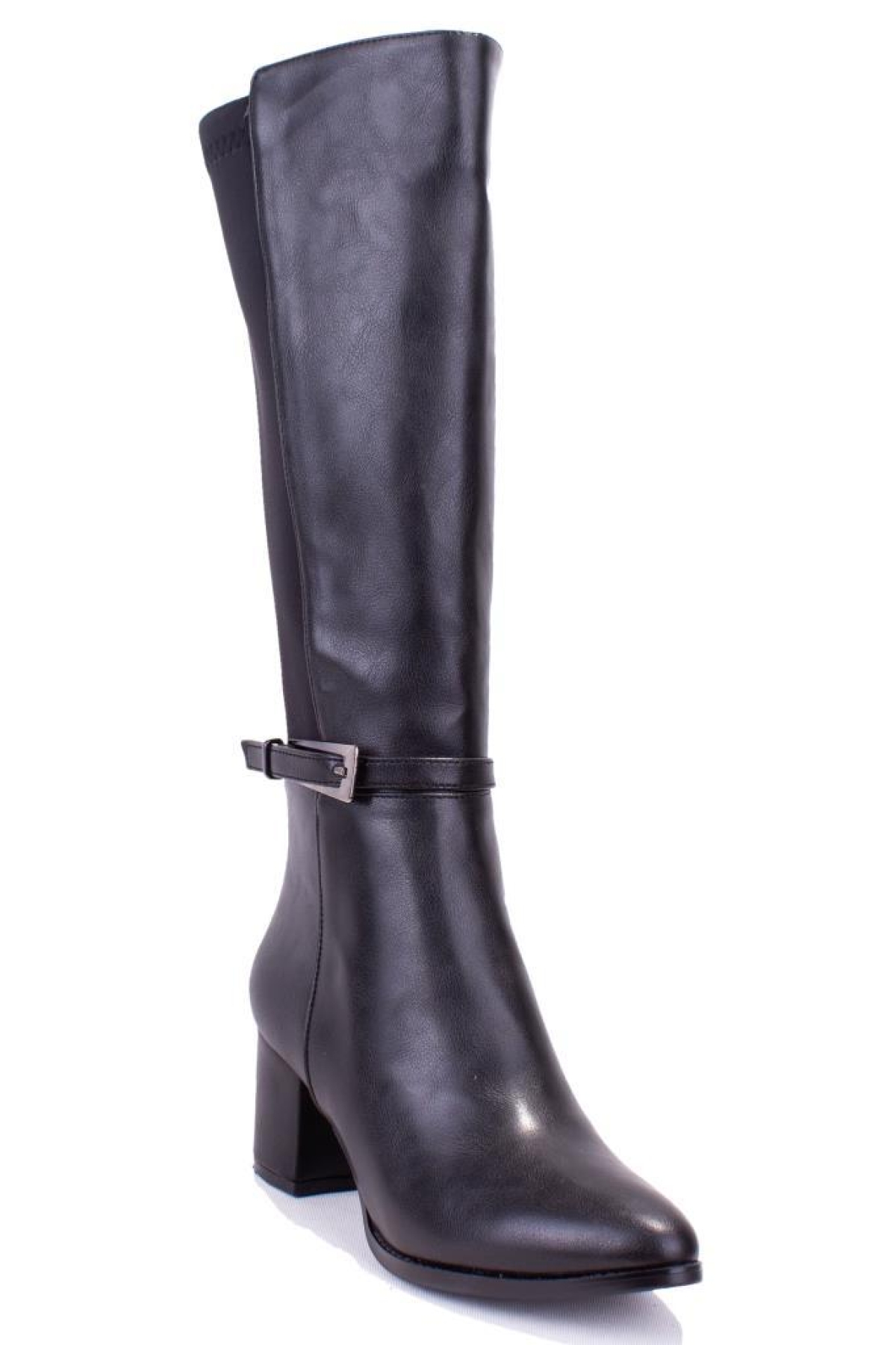DZA07-928730 Siyah Streçli Klasik Topuklu Kadın Çizme - Görsel 2