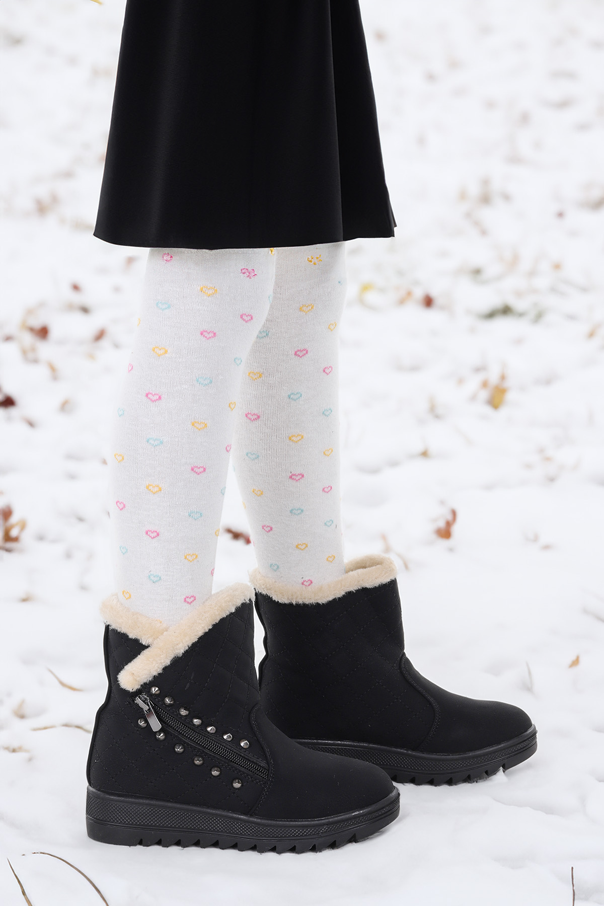 Hezan Fermuarlı Kız Çocuk Bot Ayakkabı Siyah - Bej - Görsel 2