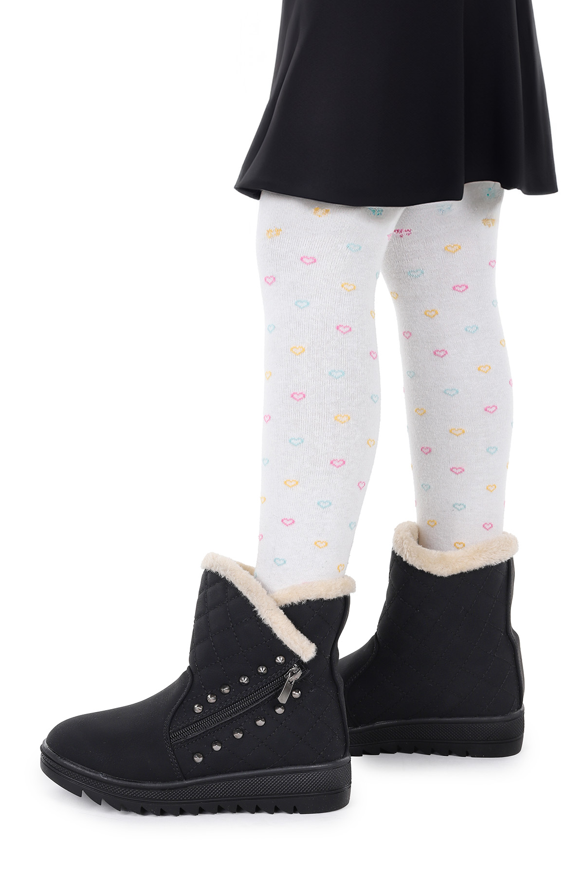 Hezan Fermuarlı Kız Çocuk Bot Ayakkabı Siyah - Bej - Görsel 4