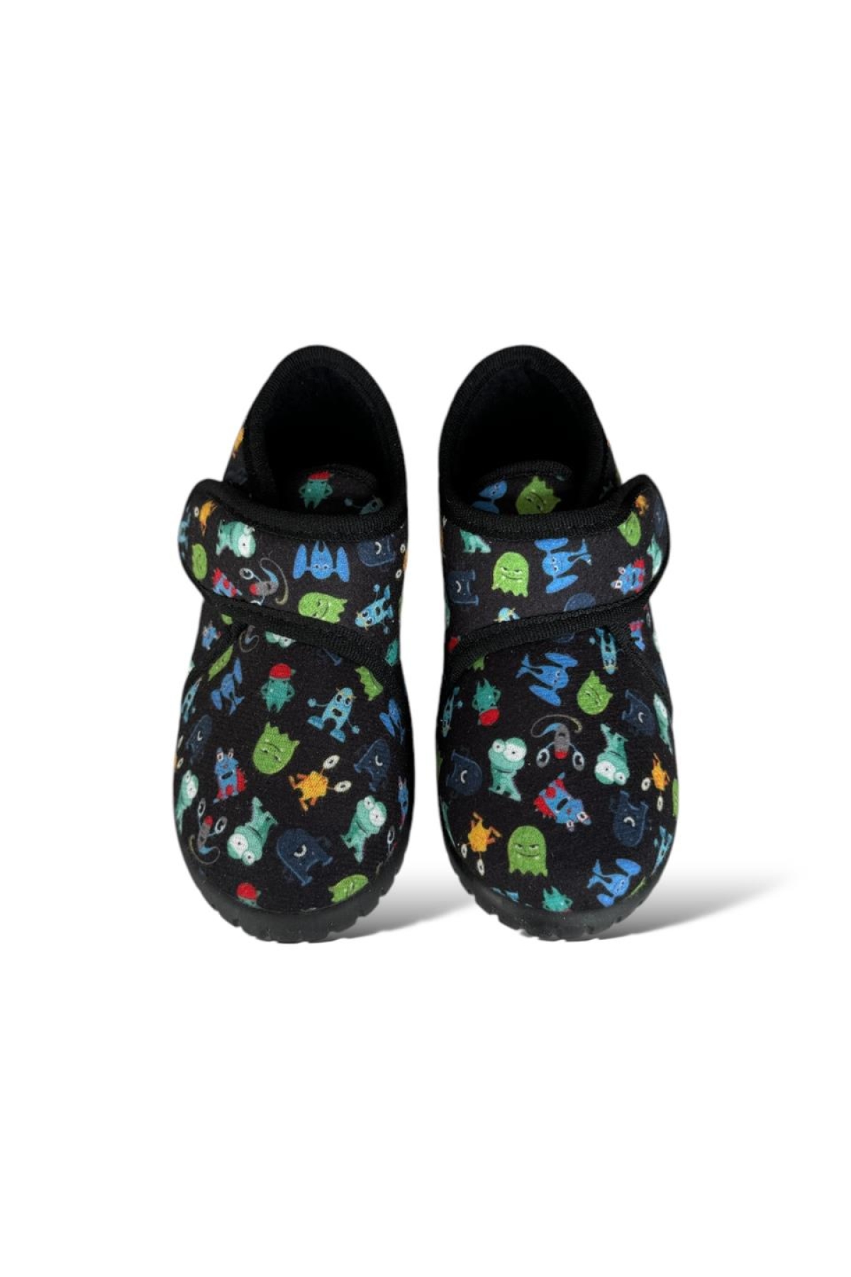 Tematik Cırtlı Çocuk Panduf Okul Kreş Ev Ayakkabısı Kaydırmaz Taban SİYAH - YEŞİL - Görsel 5