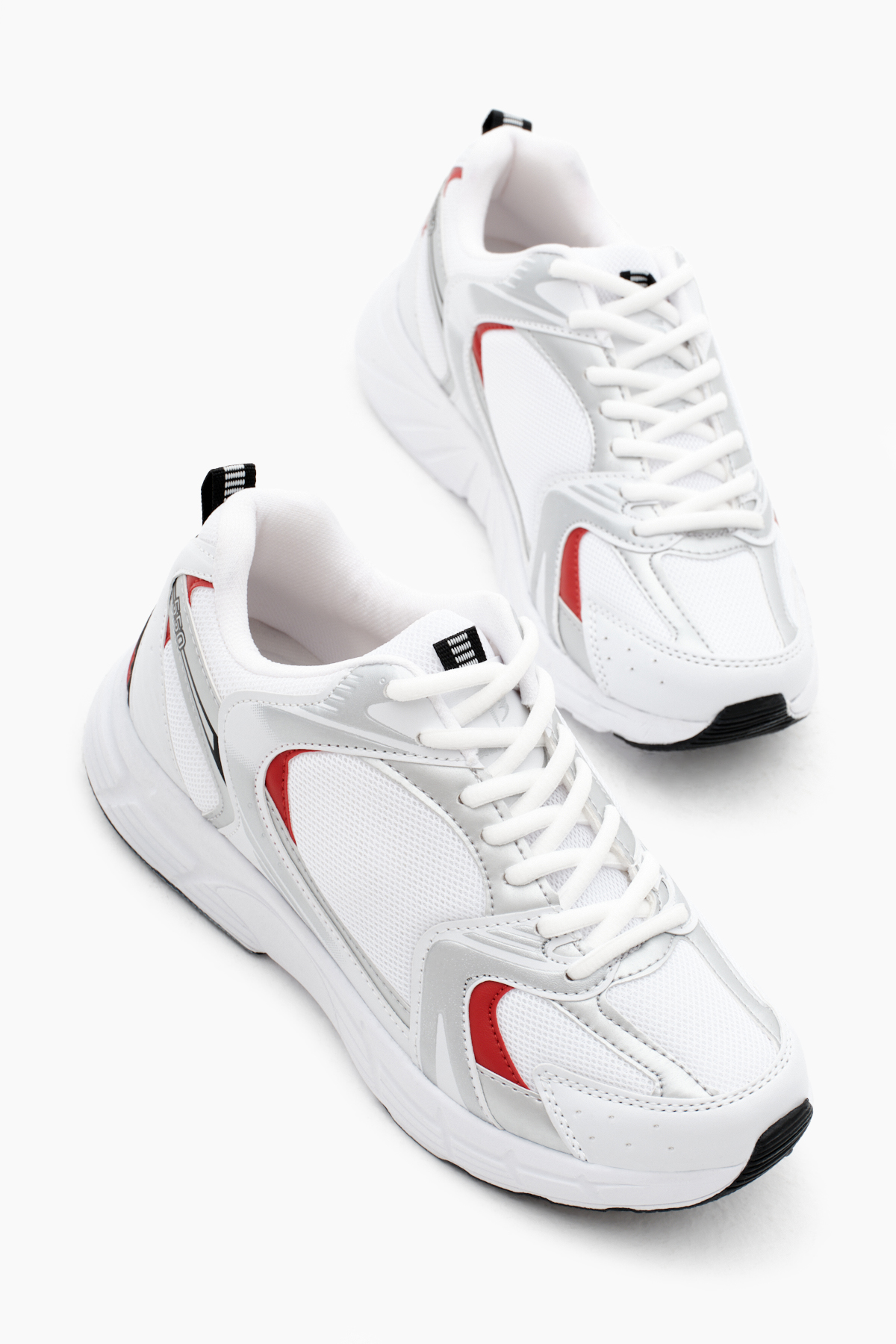Unisex Beyaz Kırmızı Rahat Kalıp Faylon Taban Bağcıklı Spor Ayakkabı - Görsel 3