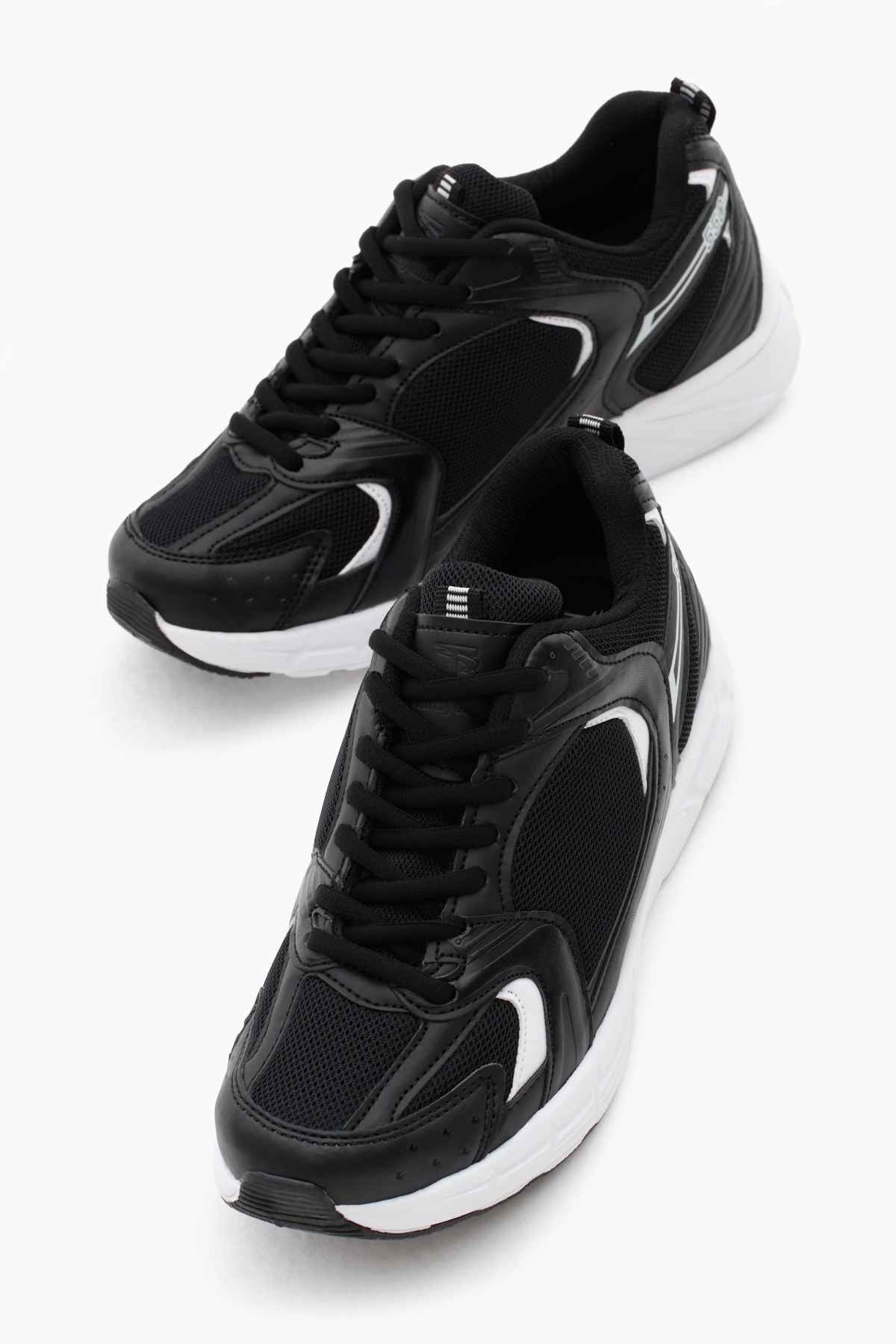 Unisex Siyah Beyaz Rahat Kalıp Faylon Taban Bağcıklı Spor Ayakkabı - Görsel 3