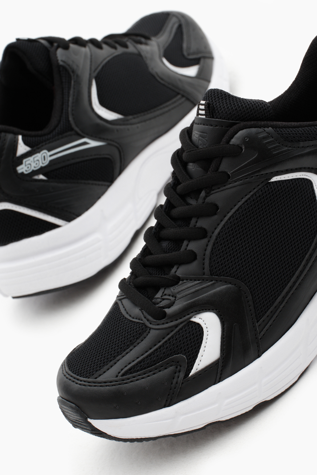 Unisex Siyah Beyaz Rahat Kalıp Faylon Taban Bağcıklı Spor Ayakkabı - Görsel 5
