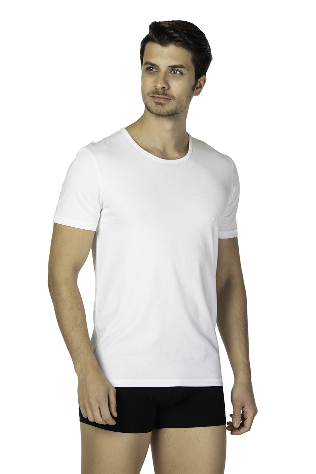 DS Damat Comfort Bisiklet Yaka T-shirt BEYAZ