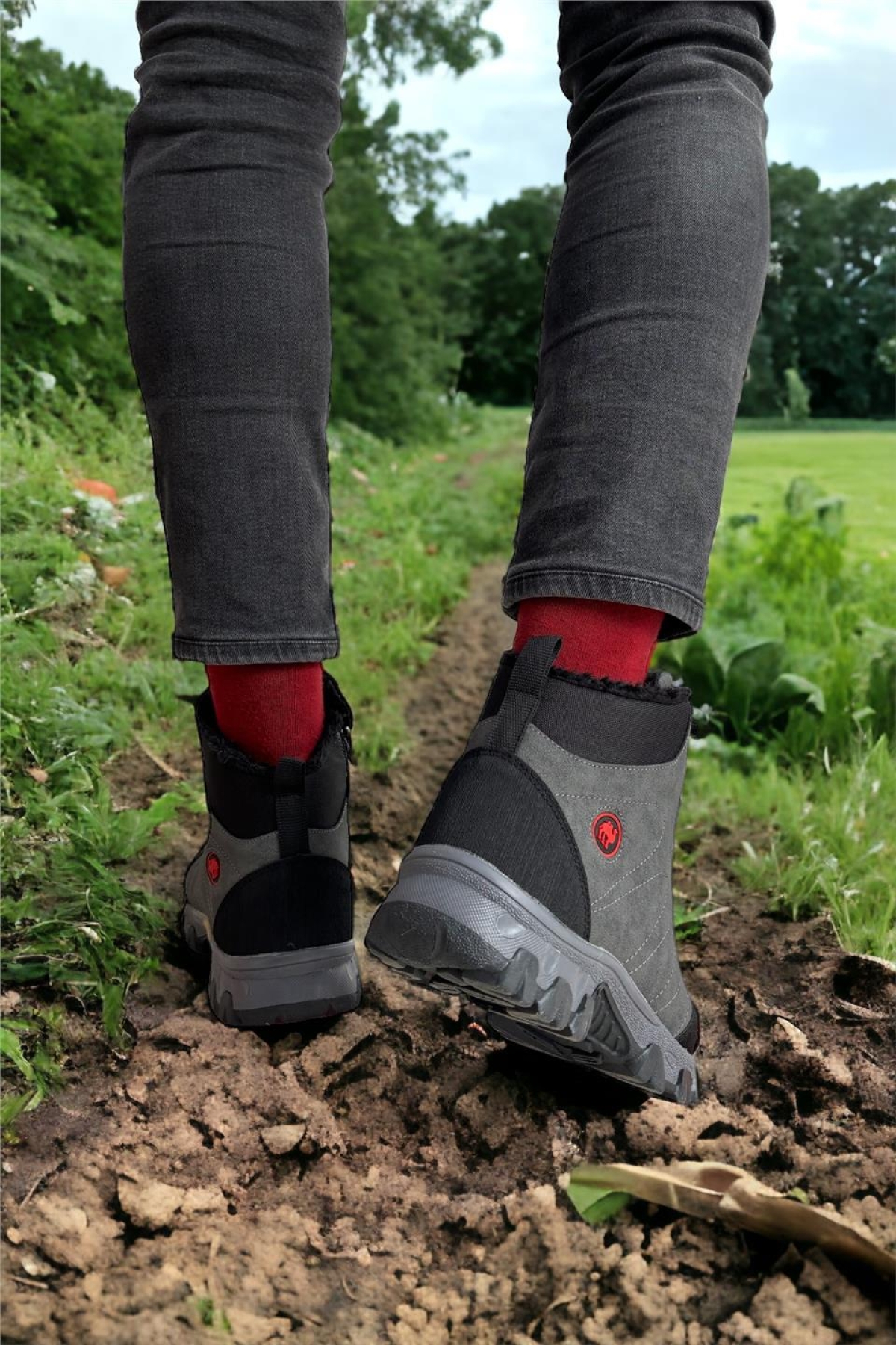 Soğuk Geçirmez Unisex Uzun Outdoor Trekking Bot Ayakkabı GRİ - Görsel 4