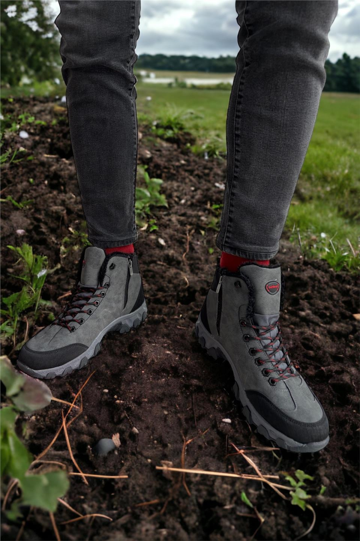 Soğuk Geçirmez Unisex Uzun Outdoor Trekking Bot Ayakkabı GRİ - Görsel 6