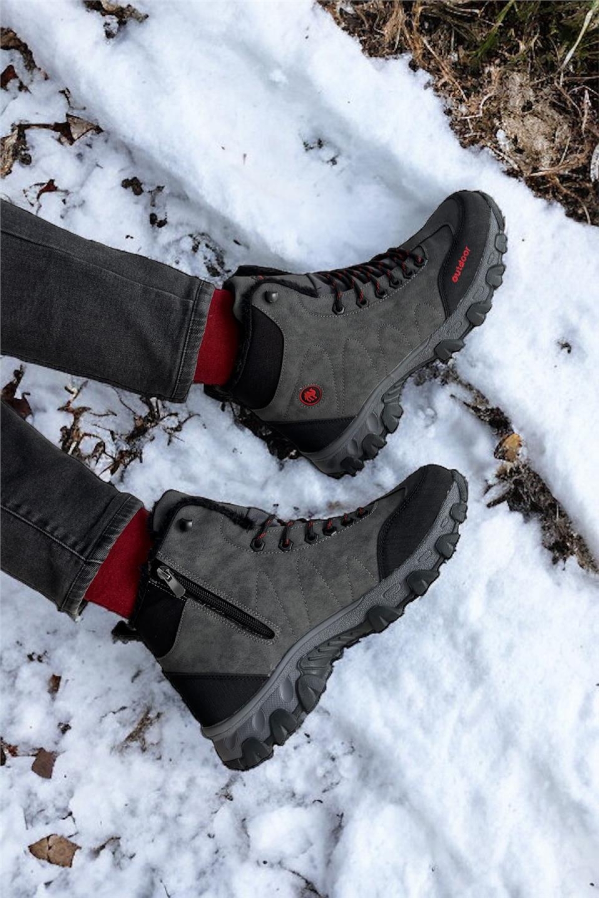 Soğuk Geçirmez Unisex Uzun Outdoor Trekking Bot Ayakkabı GRİ - Görsel 8